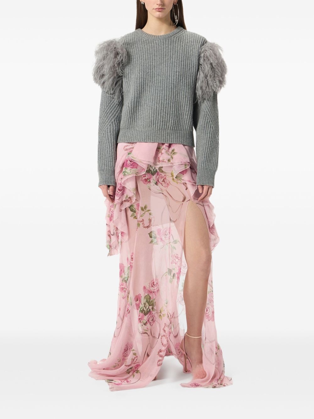 floral-print silk long skirt - 2
