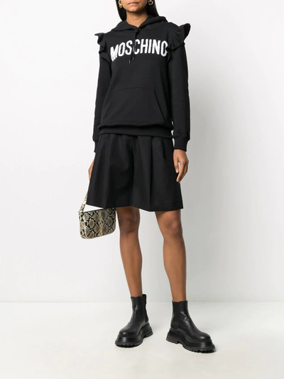 Moschino logo-embellished frill-trim hoodie outlook