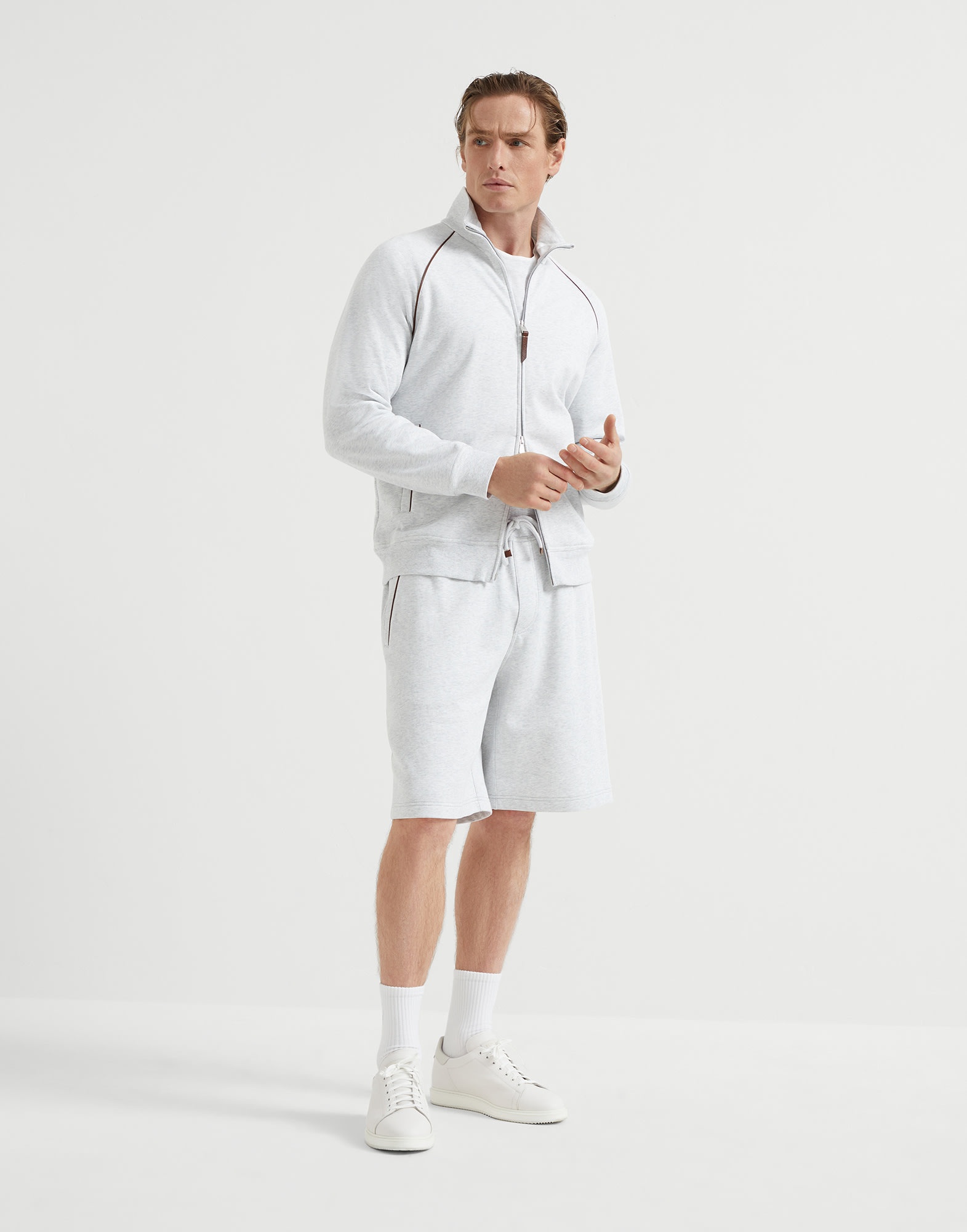 Techno cotton French terry shorts with piping - 4