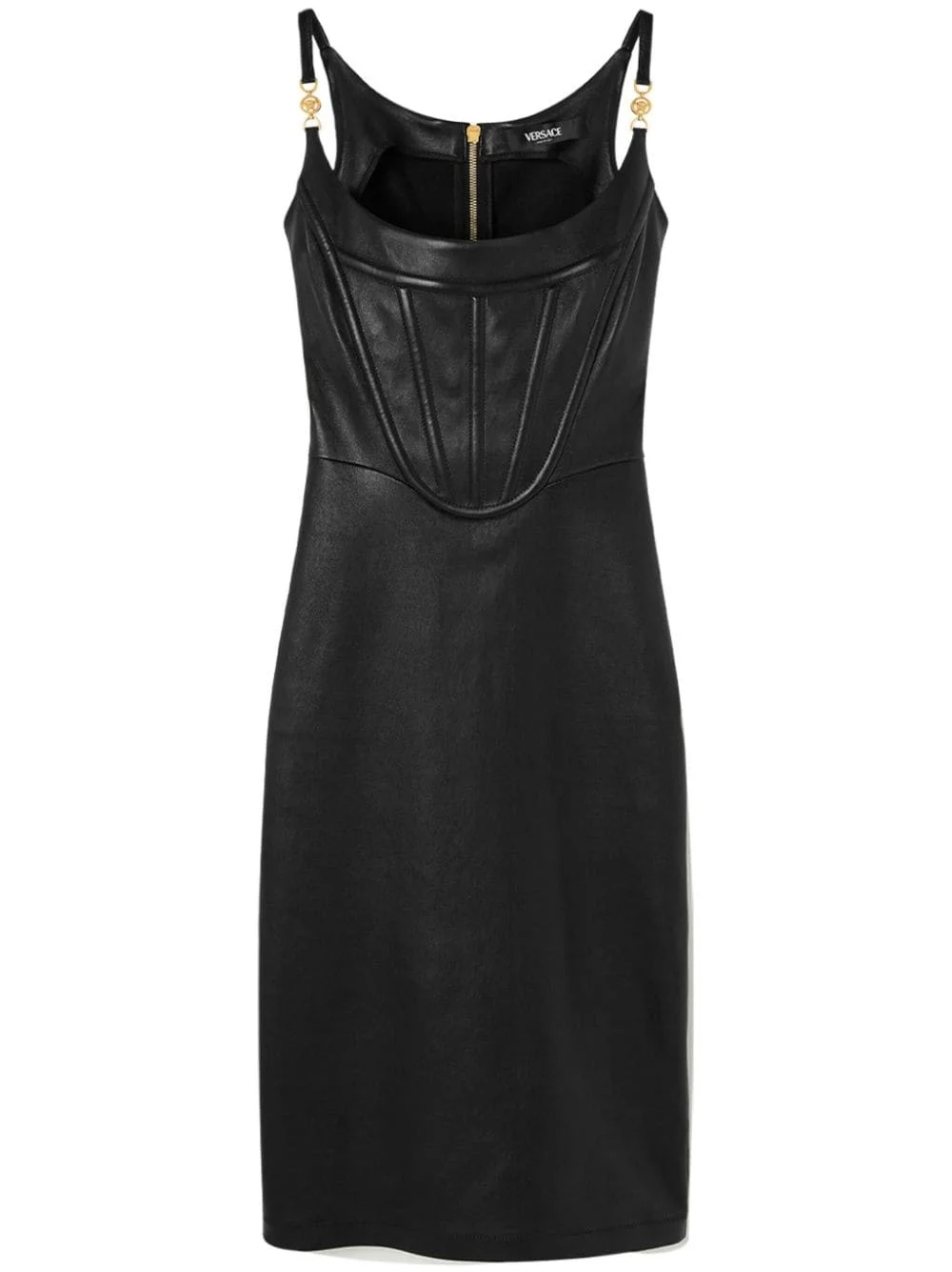 corset-style leather midi dress - 1