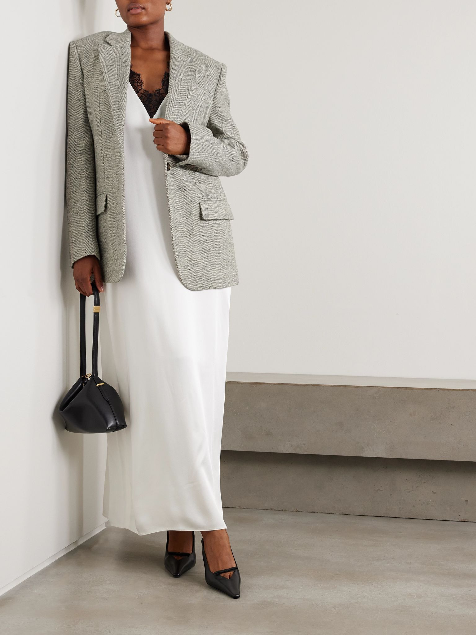 Wool and silk-blend herringbone blazer Gray - 2