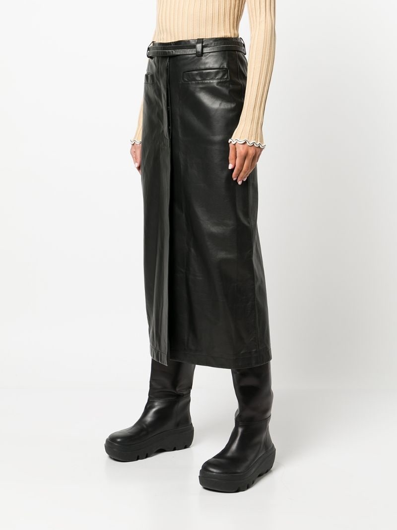 belted leather midi skirt - 3