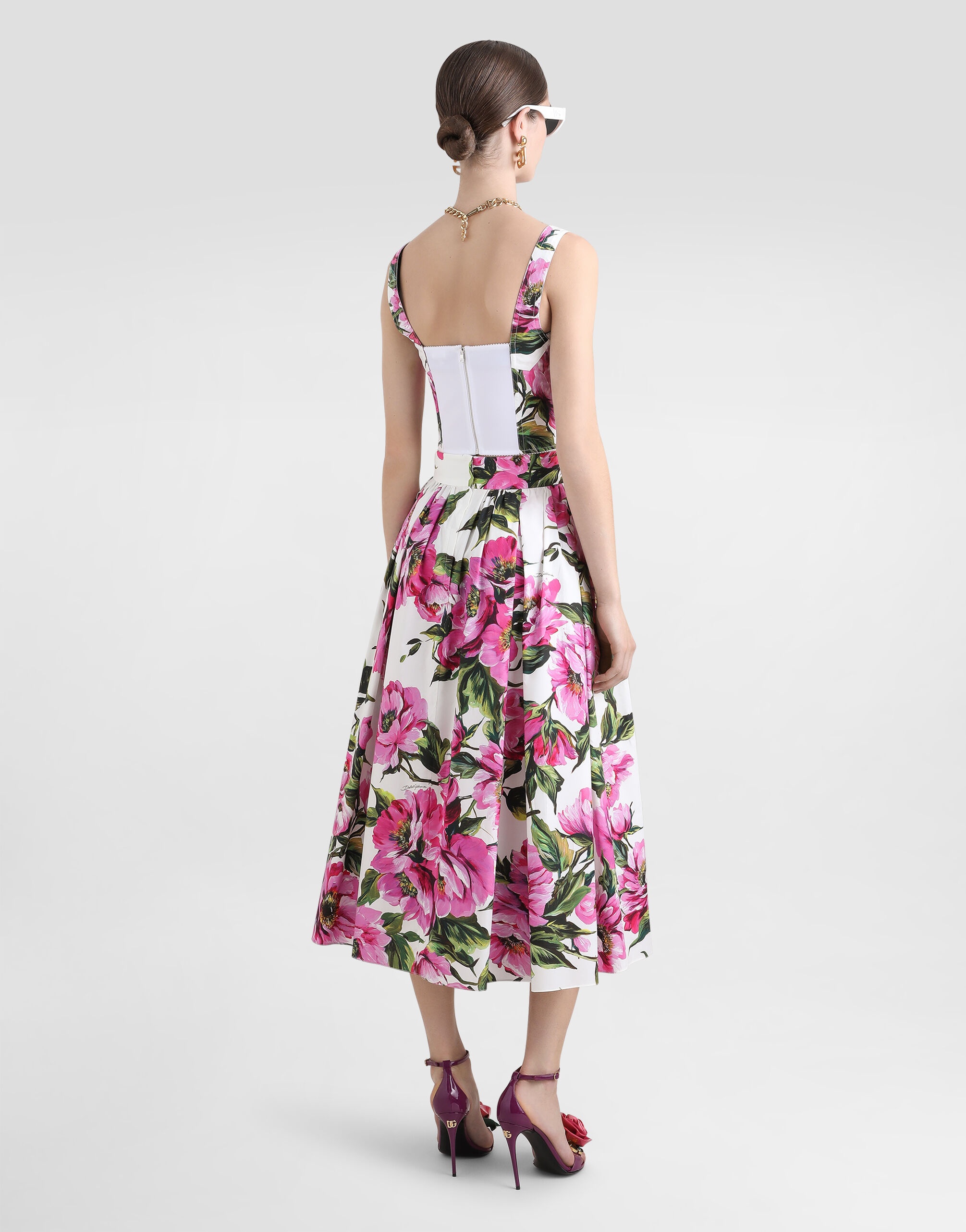 Peony-print cotton circle skirt - 3