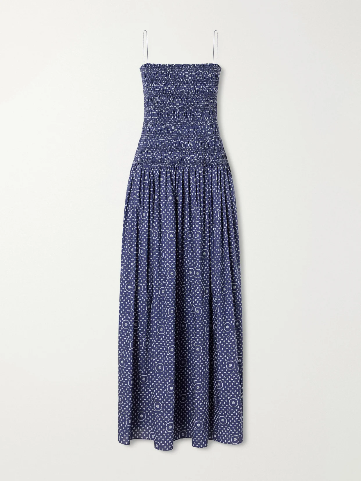 Shirred Printed Cotton Midi Dress - 1