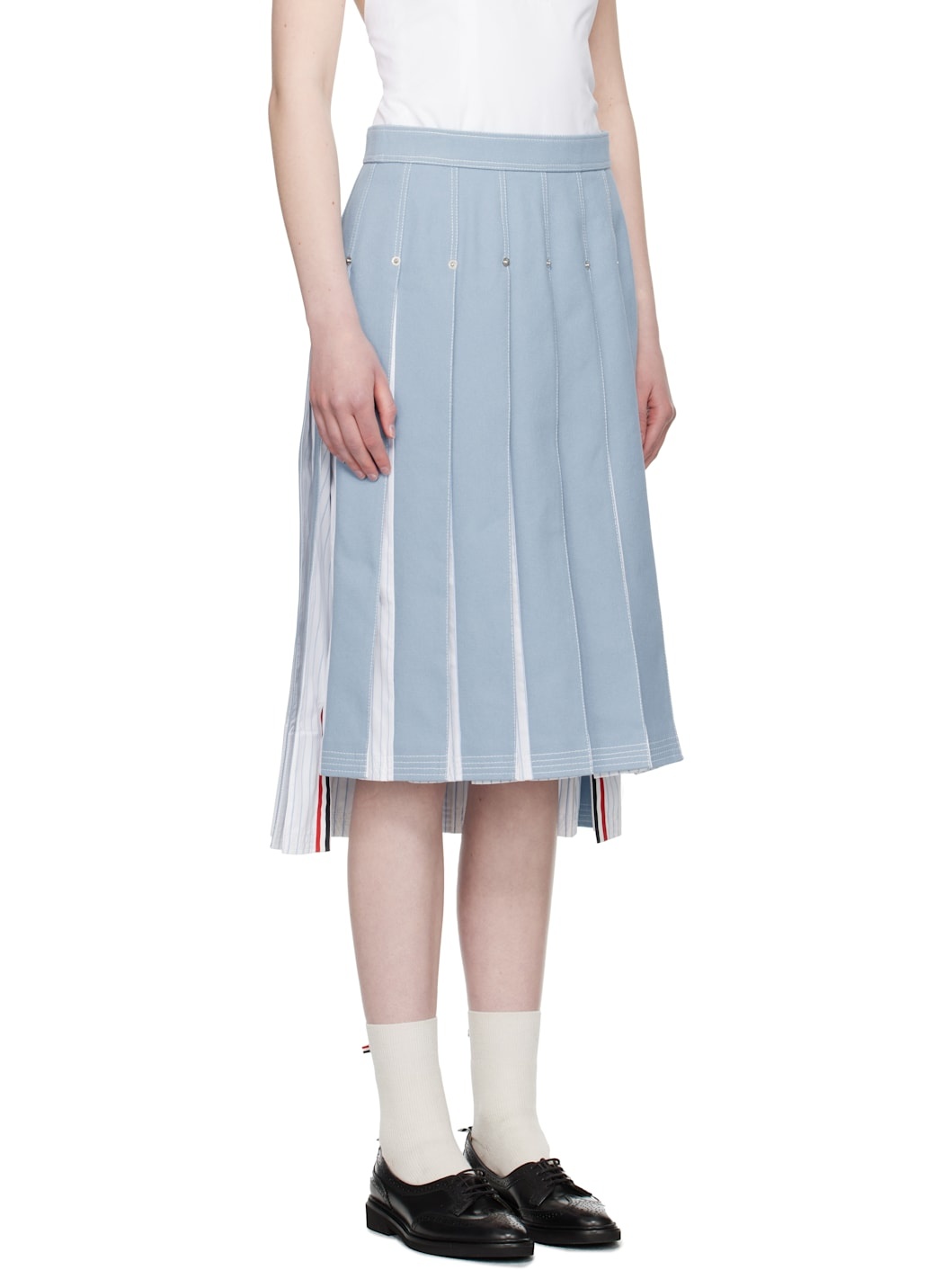 Blue Pleated Denim Midi Skirt - 2