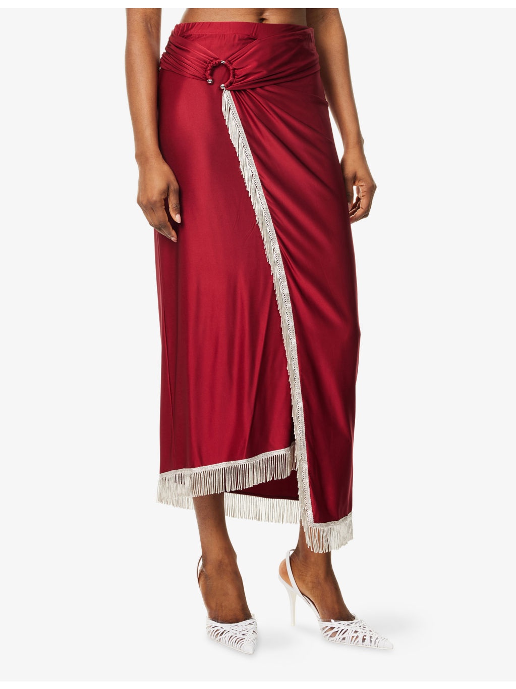 Draped Fringed Stretch-Jersey Midi Skirt - 3