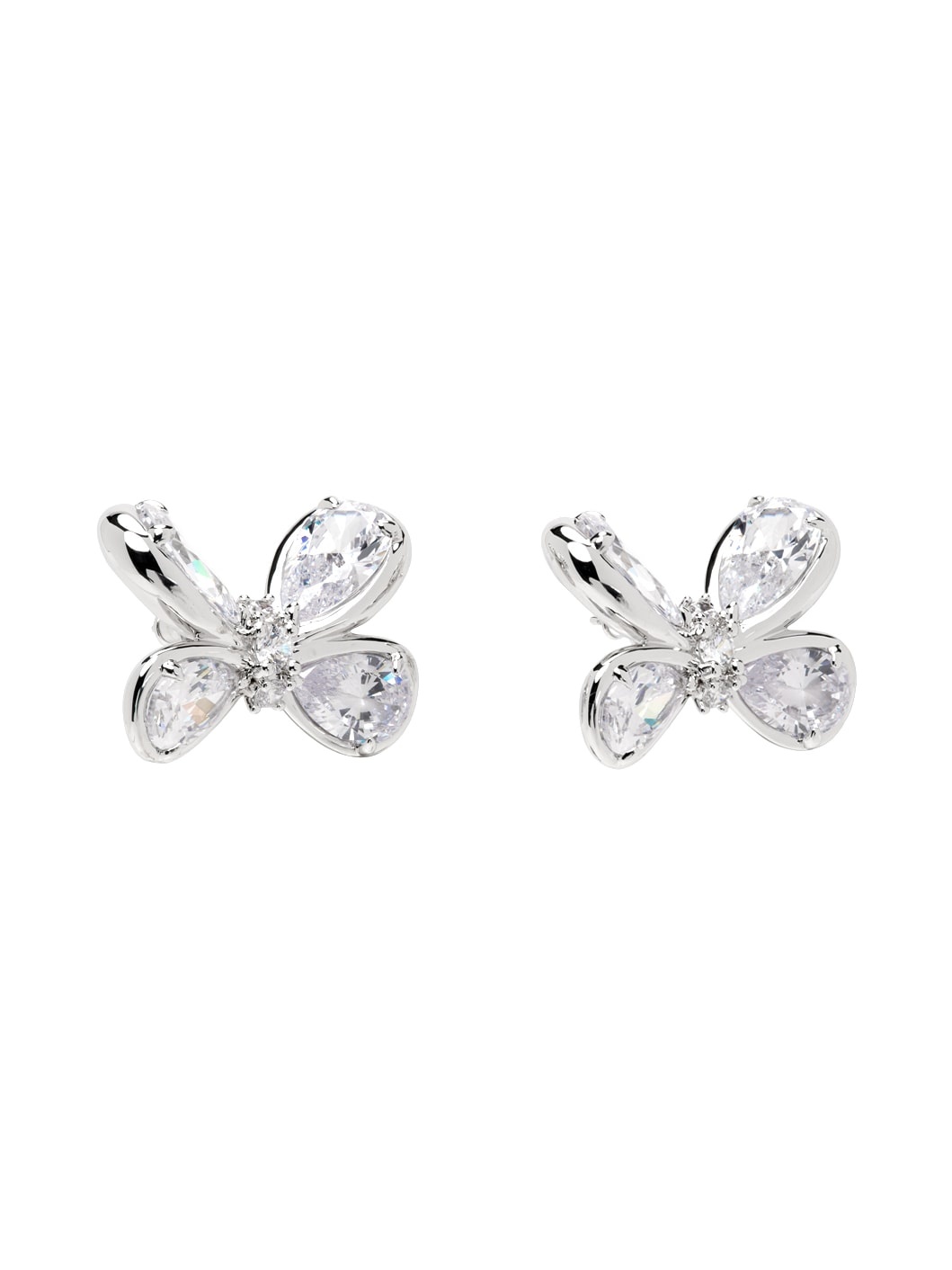 Silver Butterfly Flower Stud Earrings - 2
