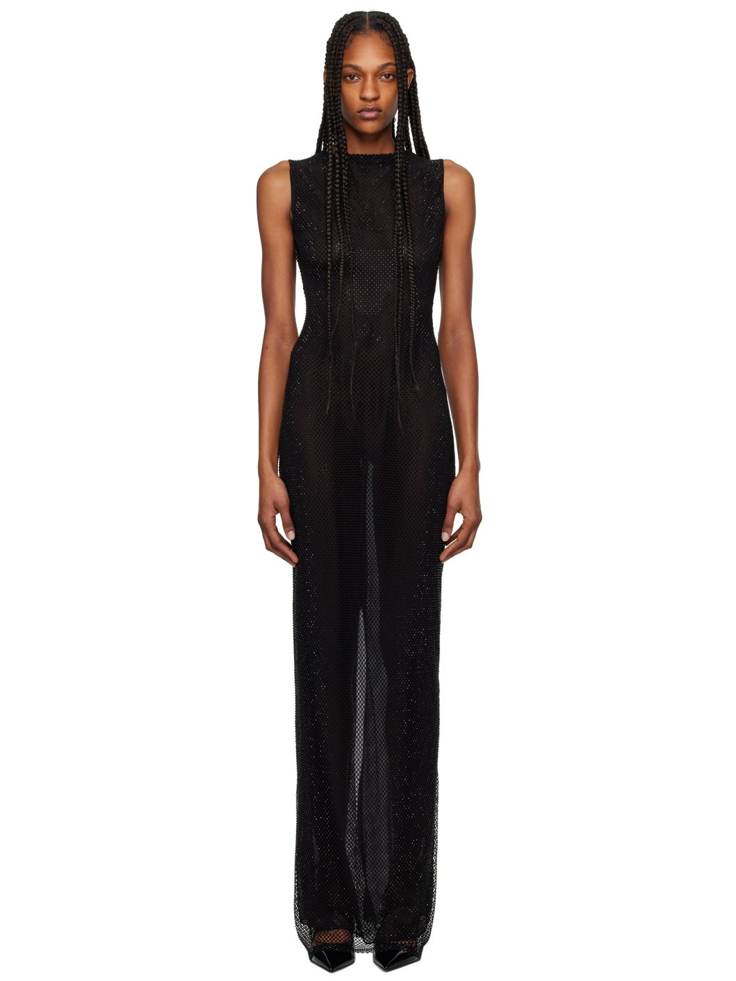 Black Crystal-Cut Maxi Dress - 1