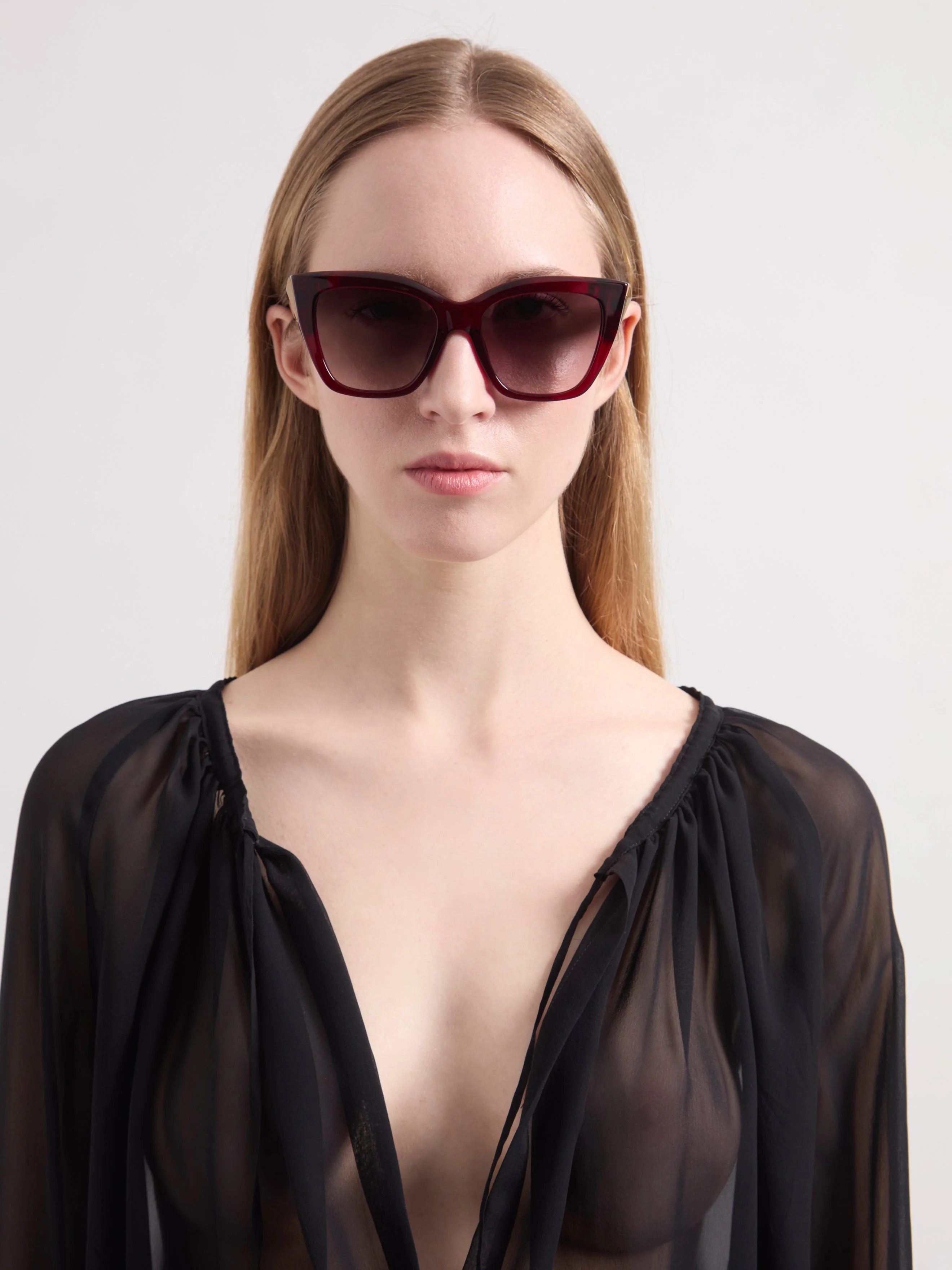 Burgundy Oversized Cat-Eye Sunglasses - 1