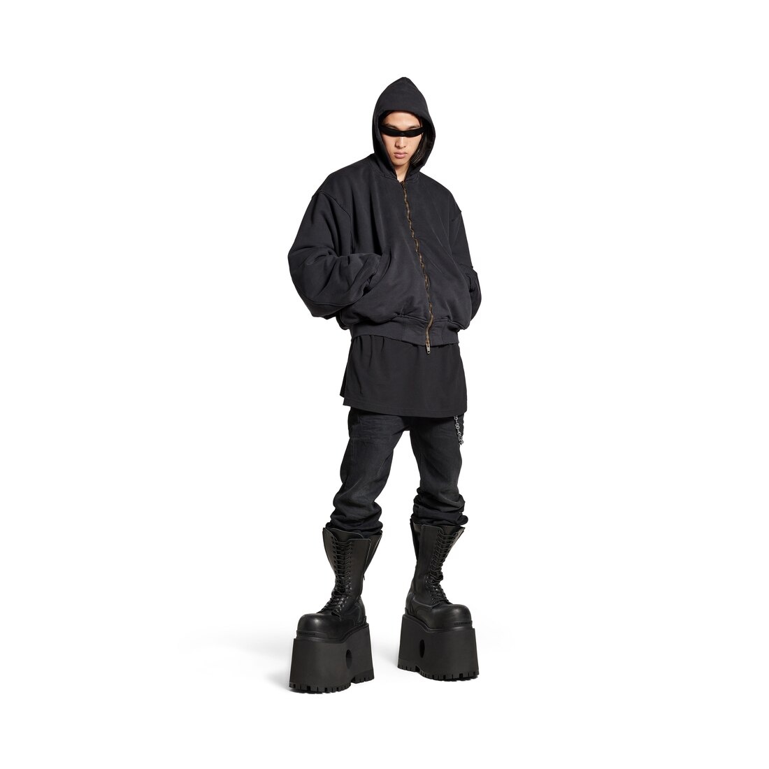 Men's Hooded Bomber in Black Faded - 2