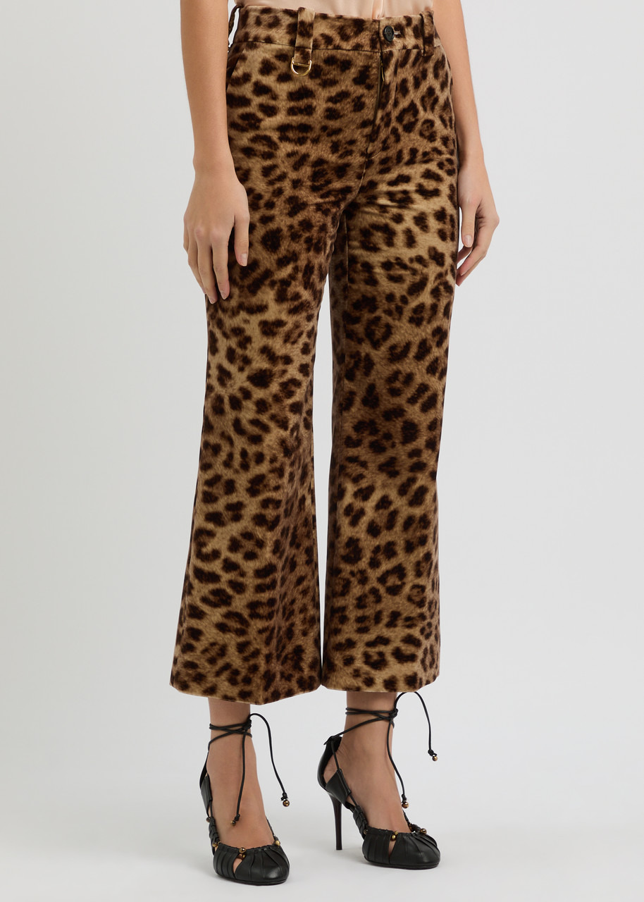 Chloe Leopard-print Cropped Velvet Trousers - 2