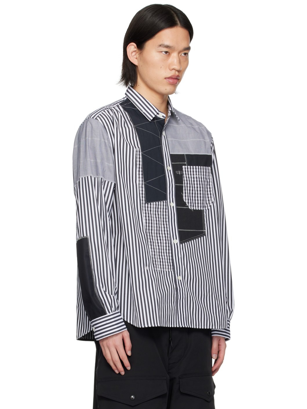 White & Black Paneled Shirt - 2