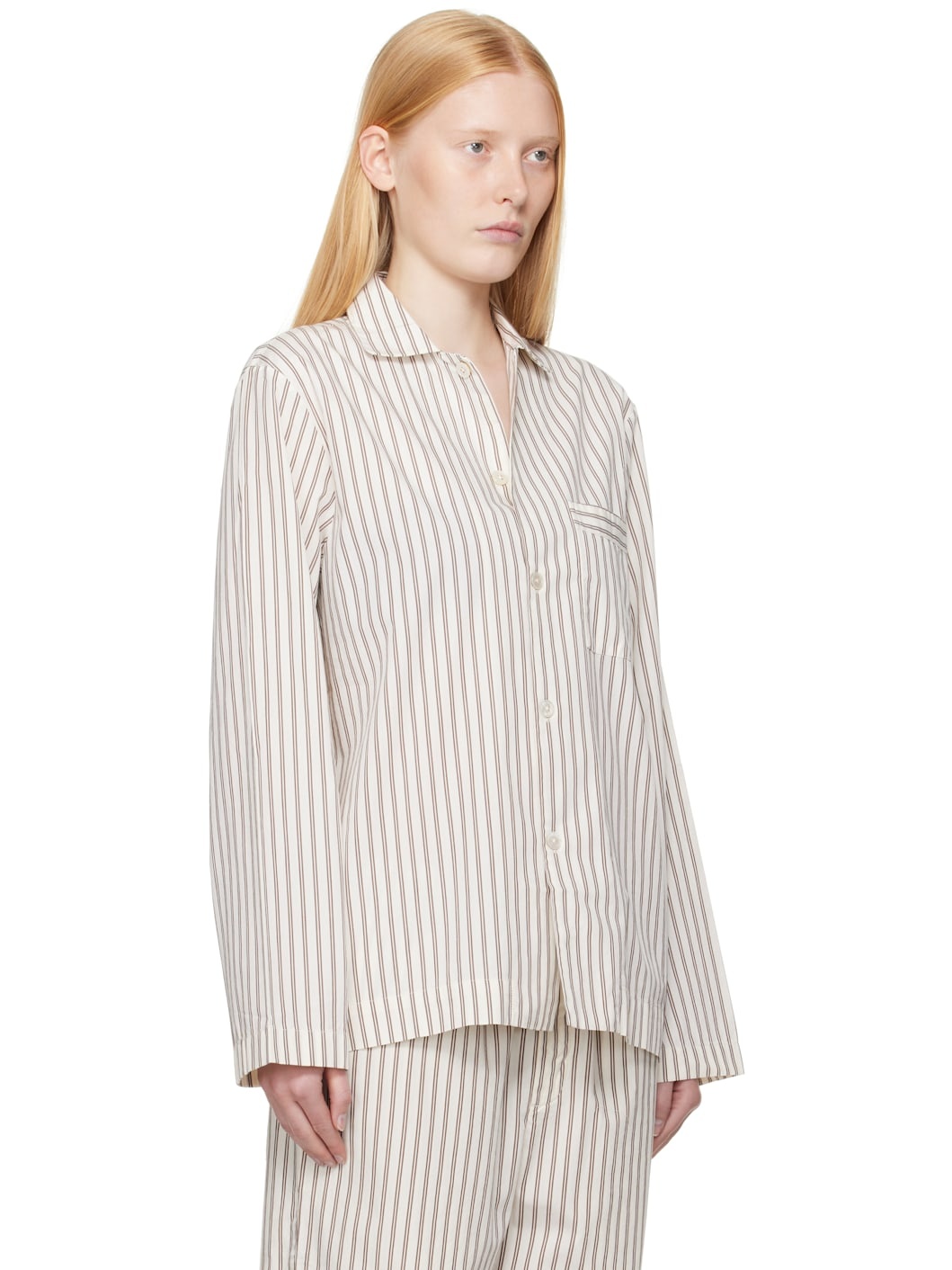 Off-White & Brown Poplin Long-Sleeved Pyjama Shirt - 2