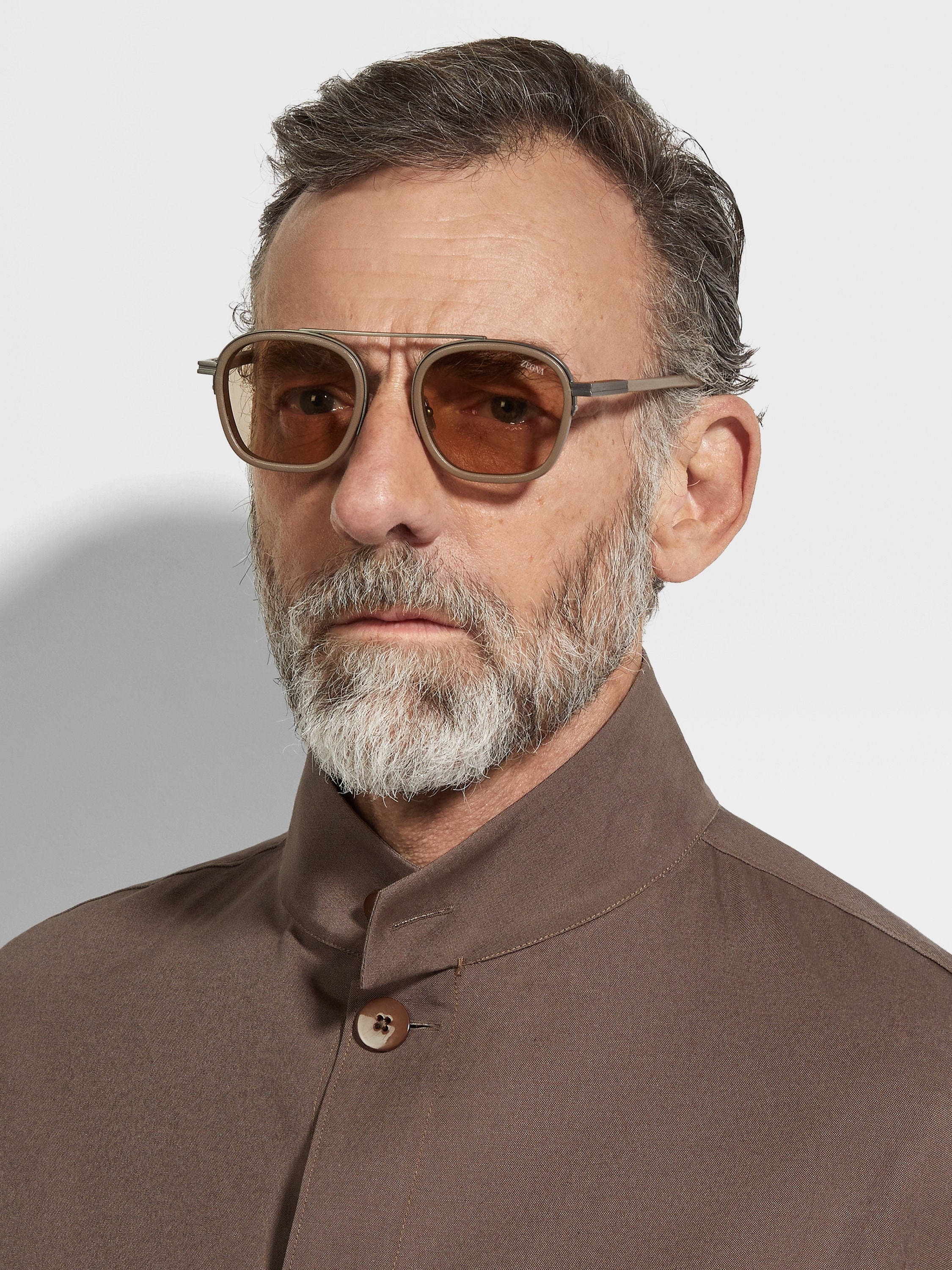 DARK BEIGE ORIZZONTE I METAL ACETATE AND LEATHER SUNGLASSES - 4