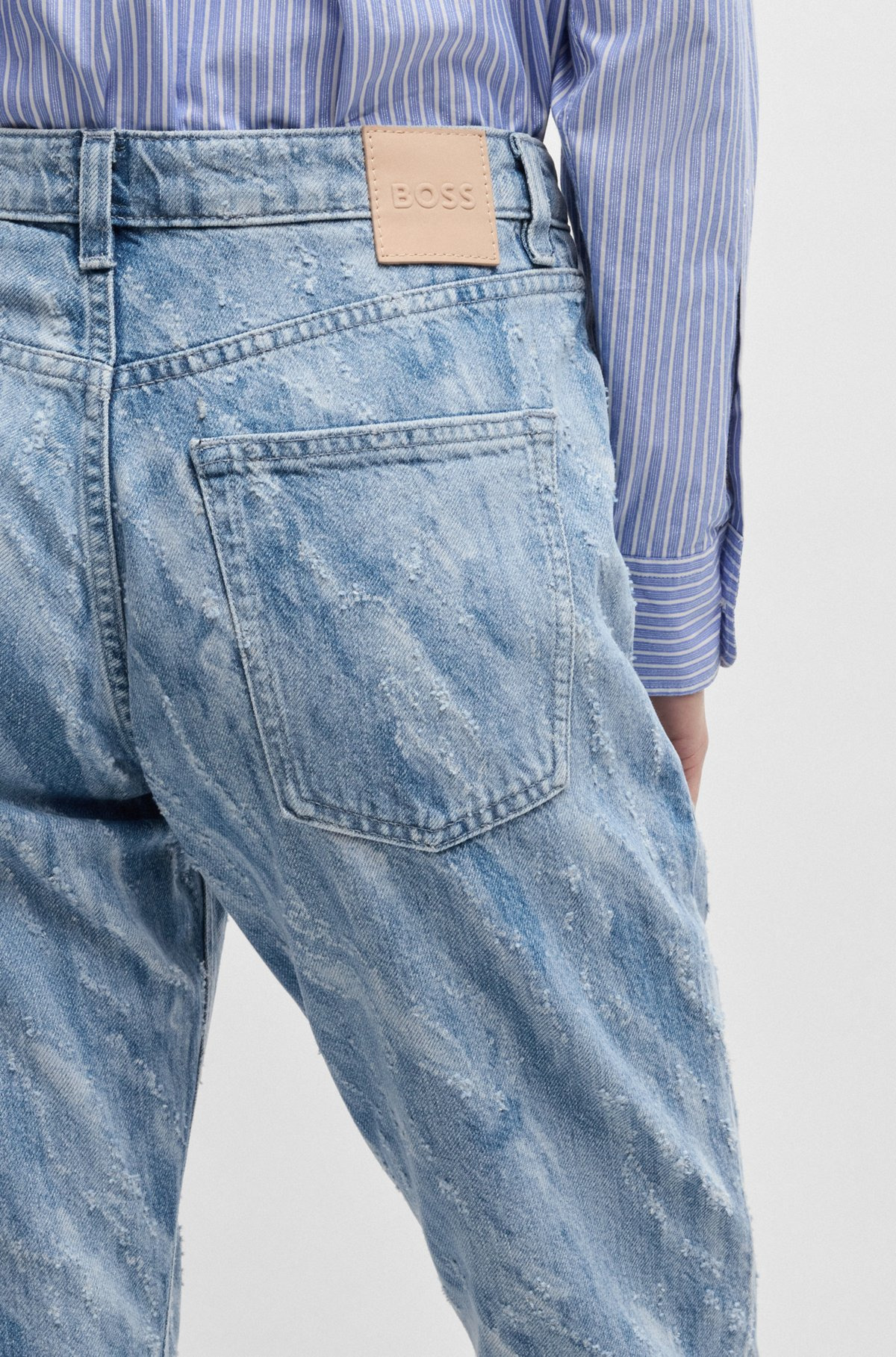 SLIM-FIT JEANS IN LASER-PATTERNED BLUE DENIM - 5