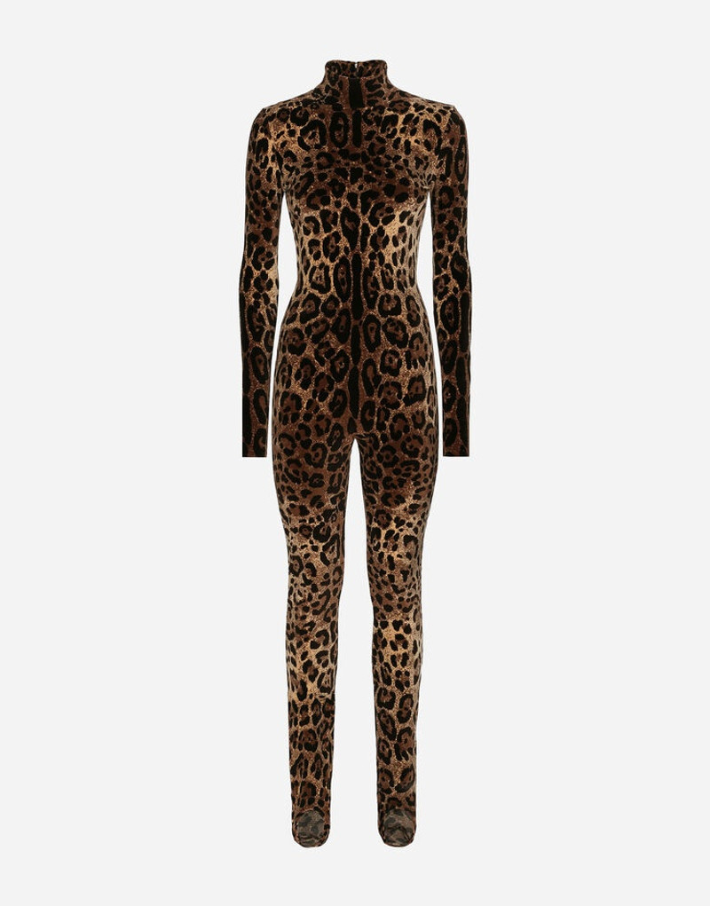 Chenille jumpsuit with jacquard leopard design 1