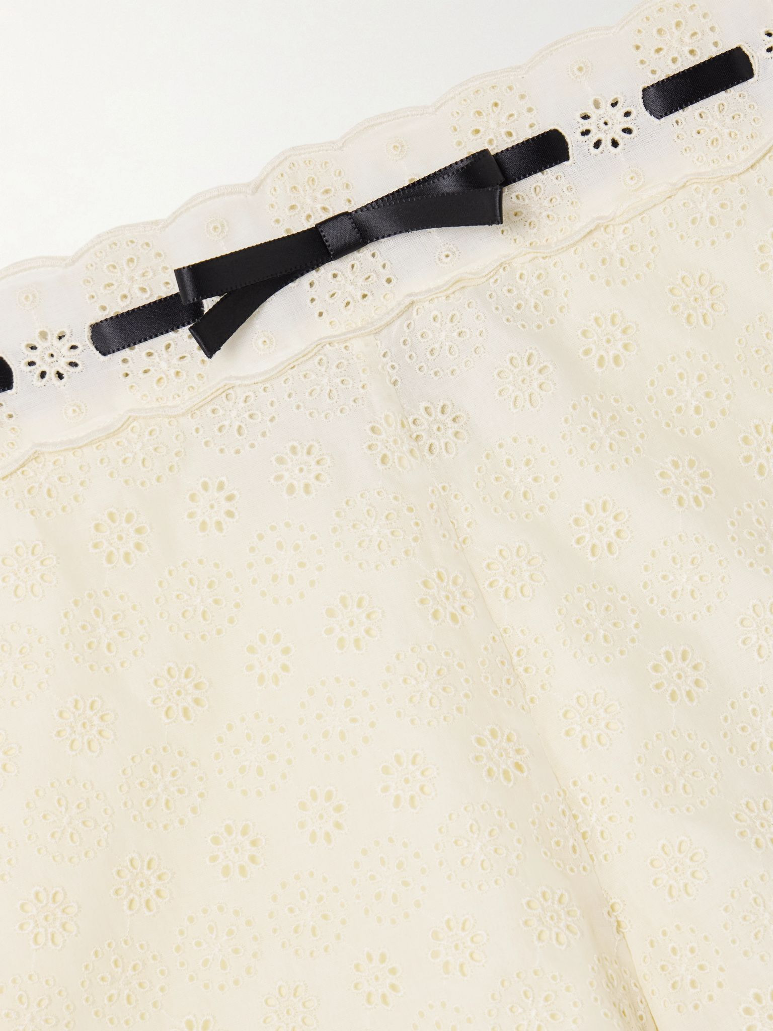 Satin-trimmed ruffled broderie anglaise cotton shorts Beige - 4