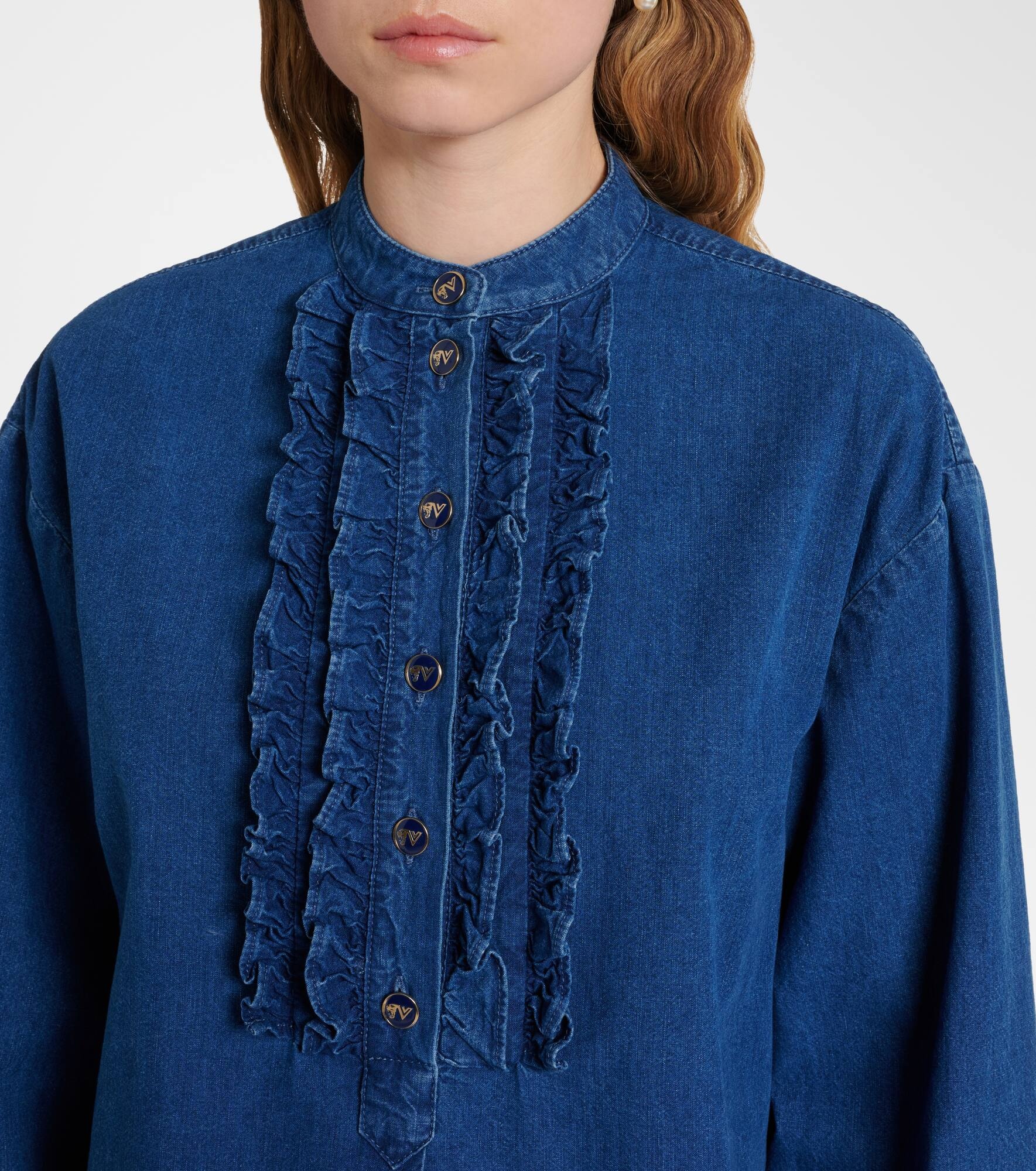 Ruffled denim blouse - 4