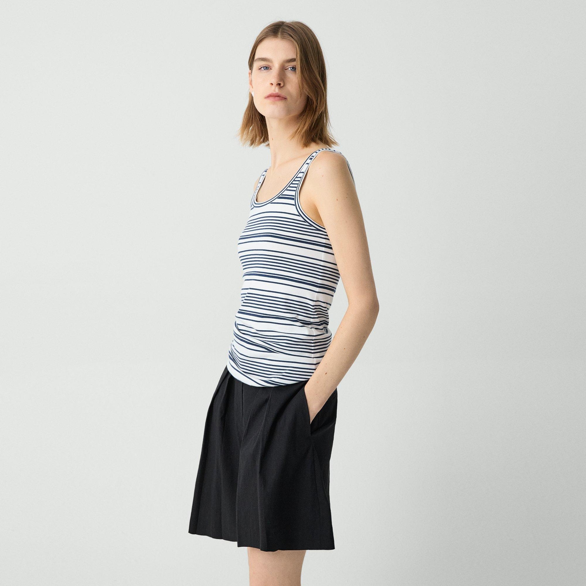 Scoop-Neck Tank Top in Striped Cotton Jersey - 3