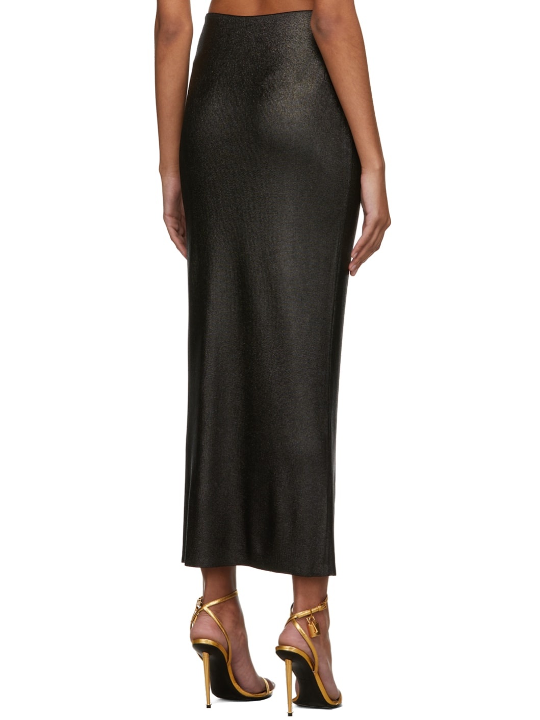 Black Glossy Long Skirt - 3