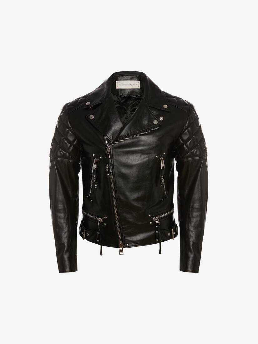 Punk Leather Biker Jacket in Black - 1