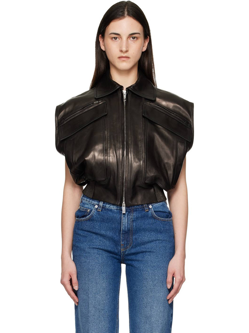 Black Embossed-Logo Leather Vest 1