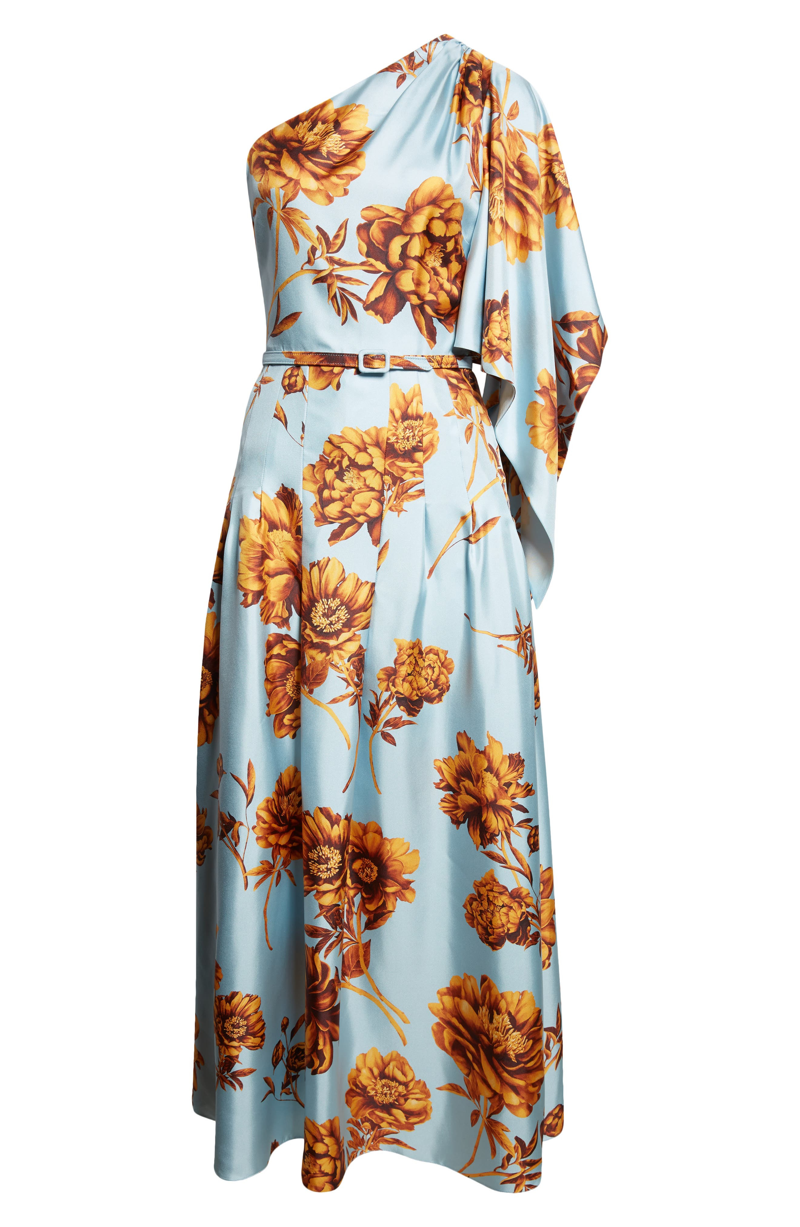 Oscar de la Renta Peony One-Shoulder Silk Twill Midi Dress in Brown/ice Blue at Nordstrom - 5