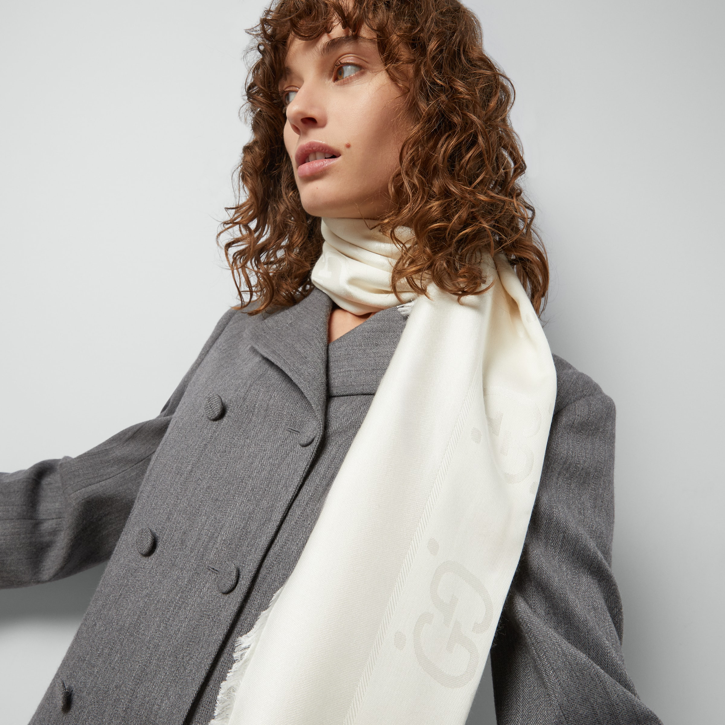 GG jacquard silk wool shawl - 3
