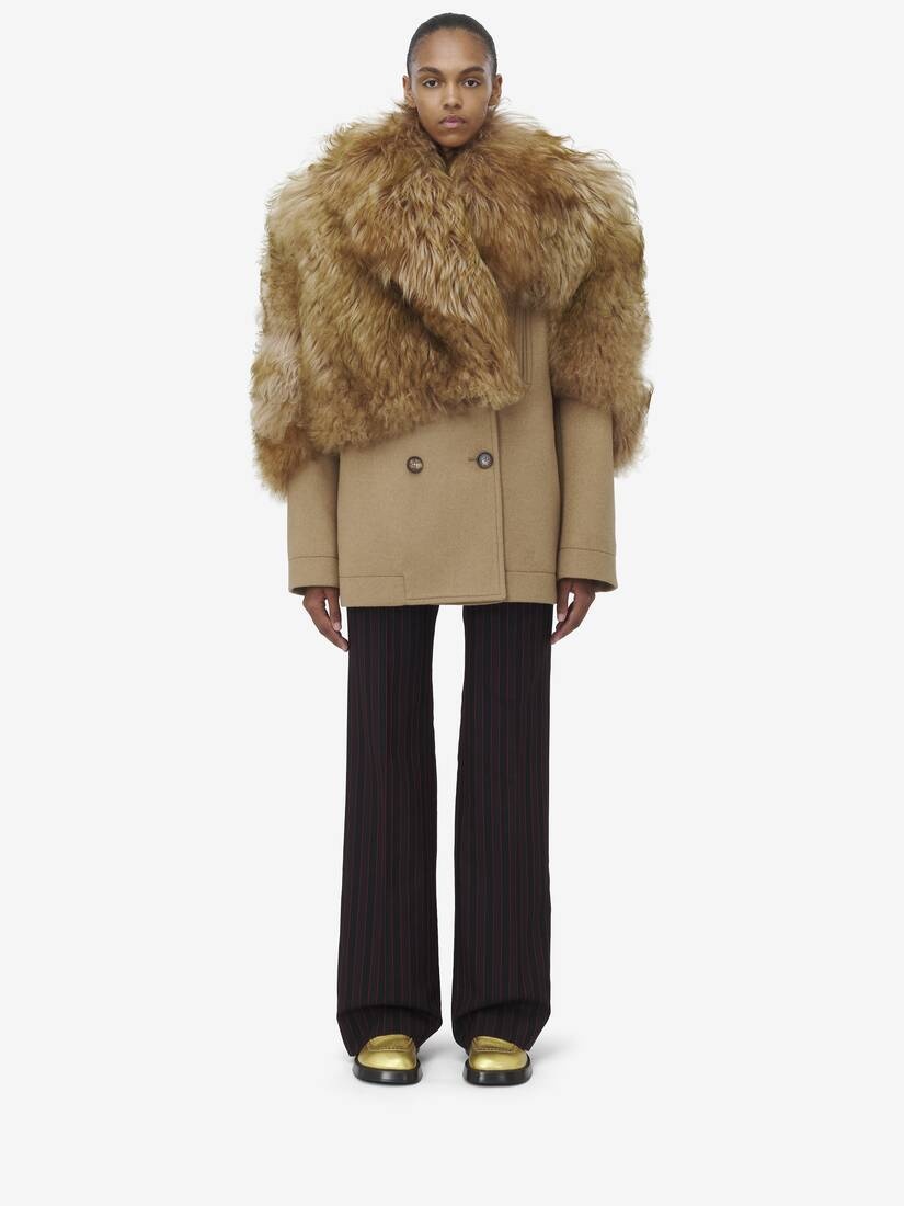 Shearling Stole Wool Peacoat - 3