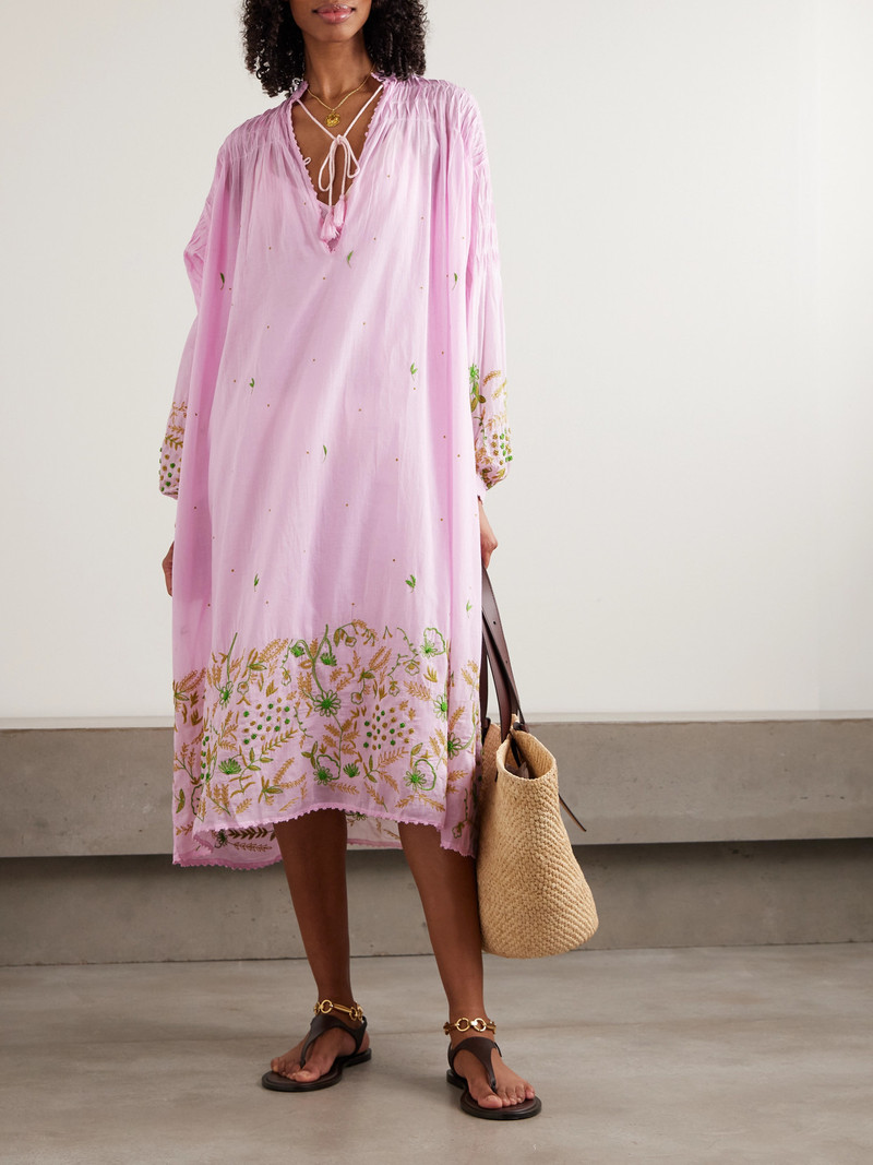 Thierry Colson Guise Tasseled Pintucked Embroidered Cotton-voile Midi Dress outlook