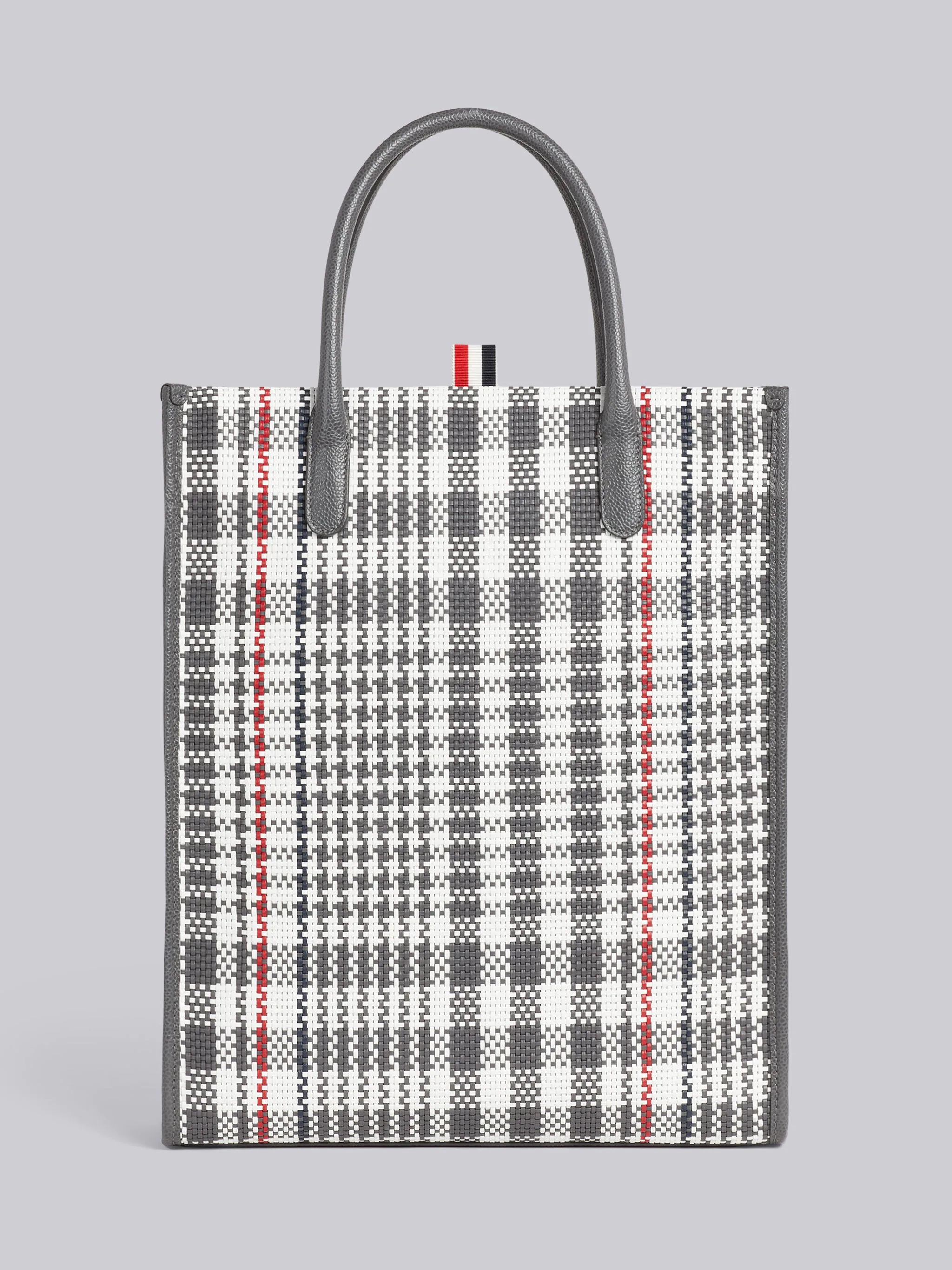 Dark Grey Calf Check Weaving Leather Frame Vertical Tote - 1