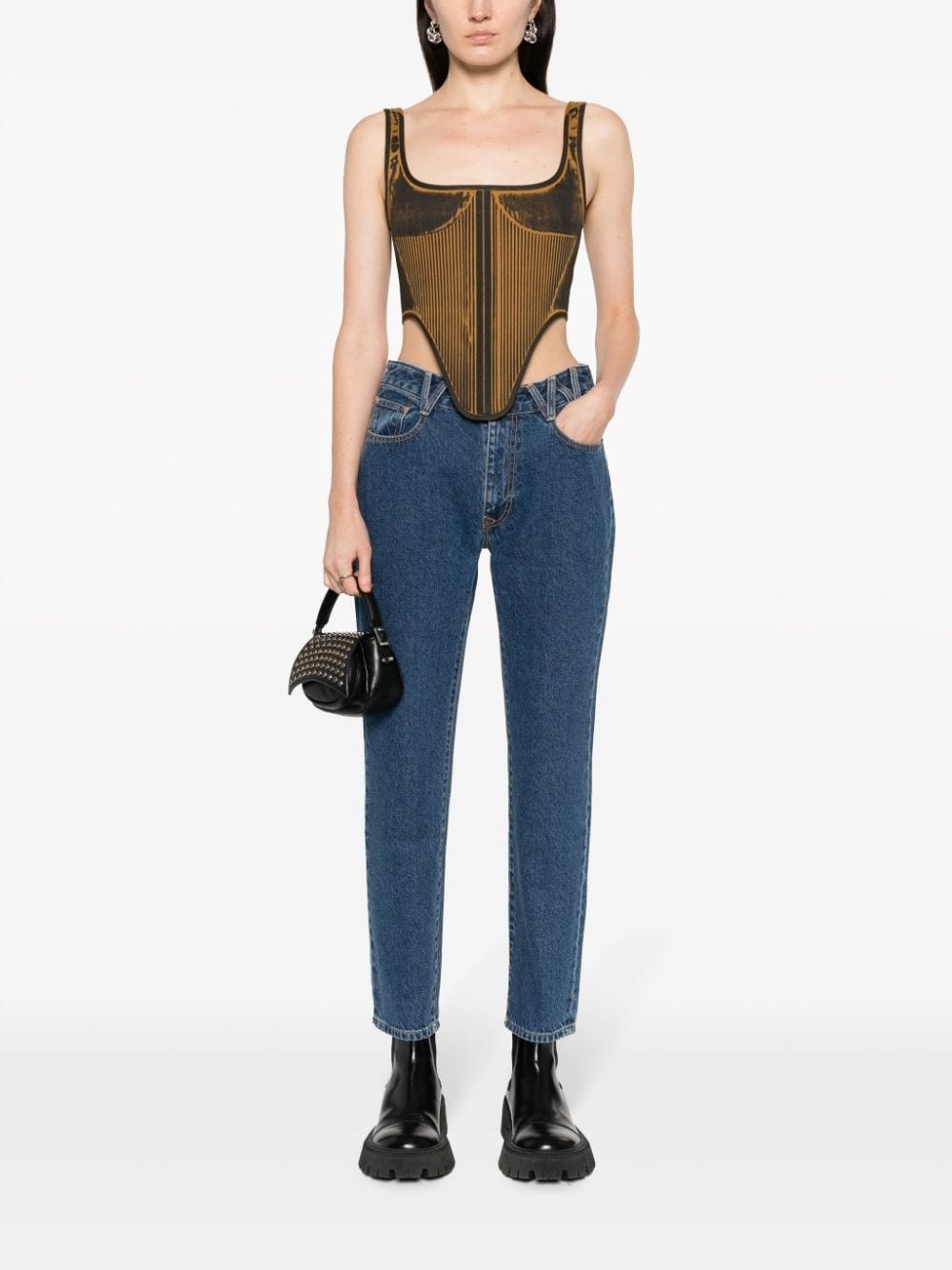 monogram-print tapered jeans - 2