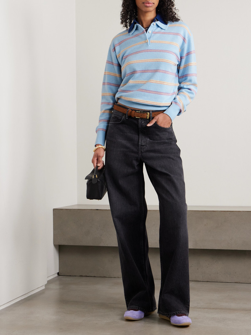 GUEST IN RESIDENCE Collegiate Striped Cashmere Polo Sweater outlook