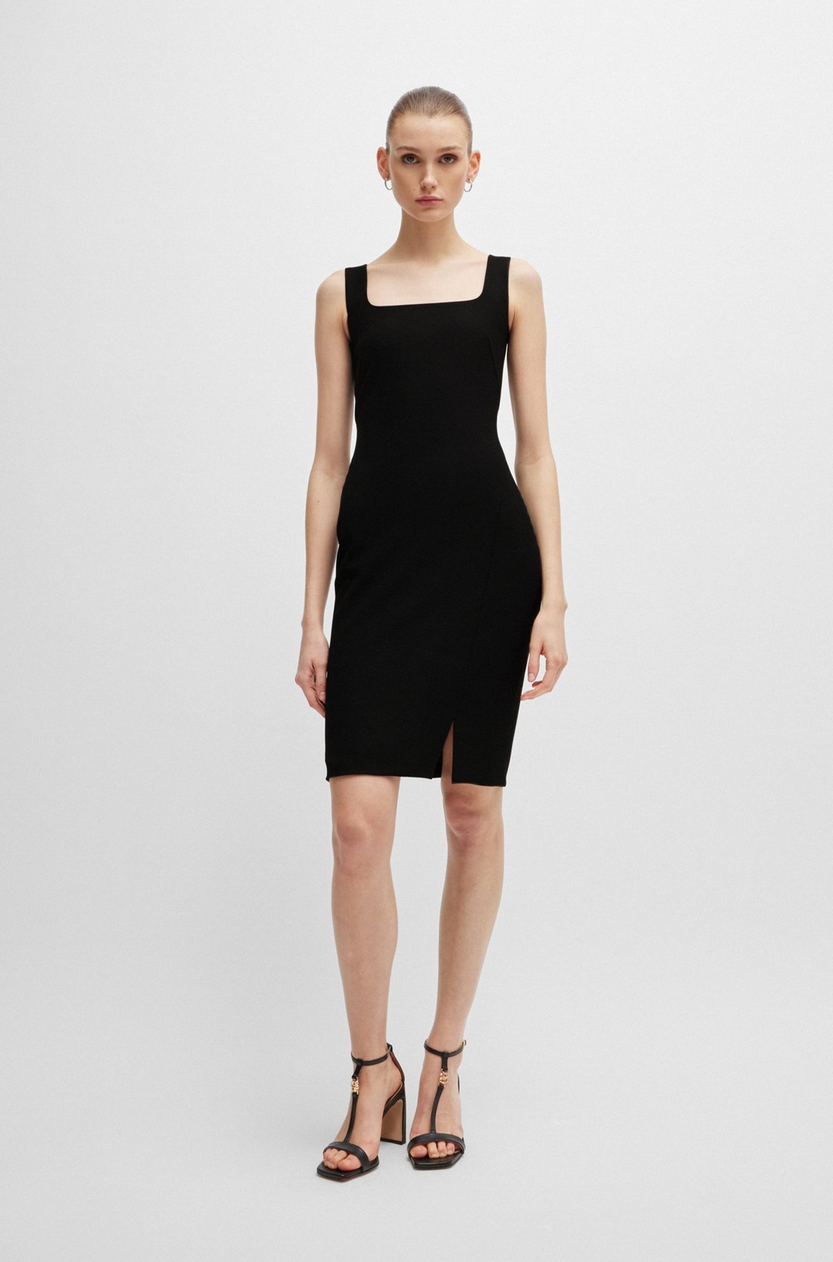 SQUARE-NECK DRESS IN STRETCH MATERIAL WITH FRONT SLIT - 3