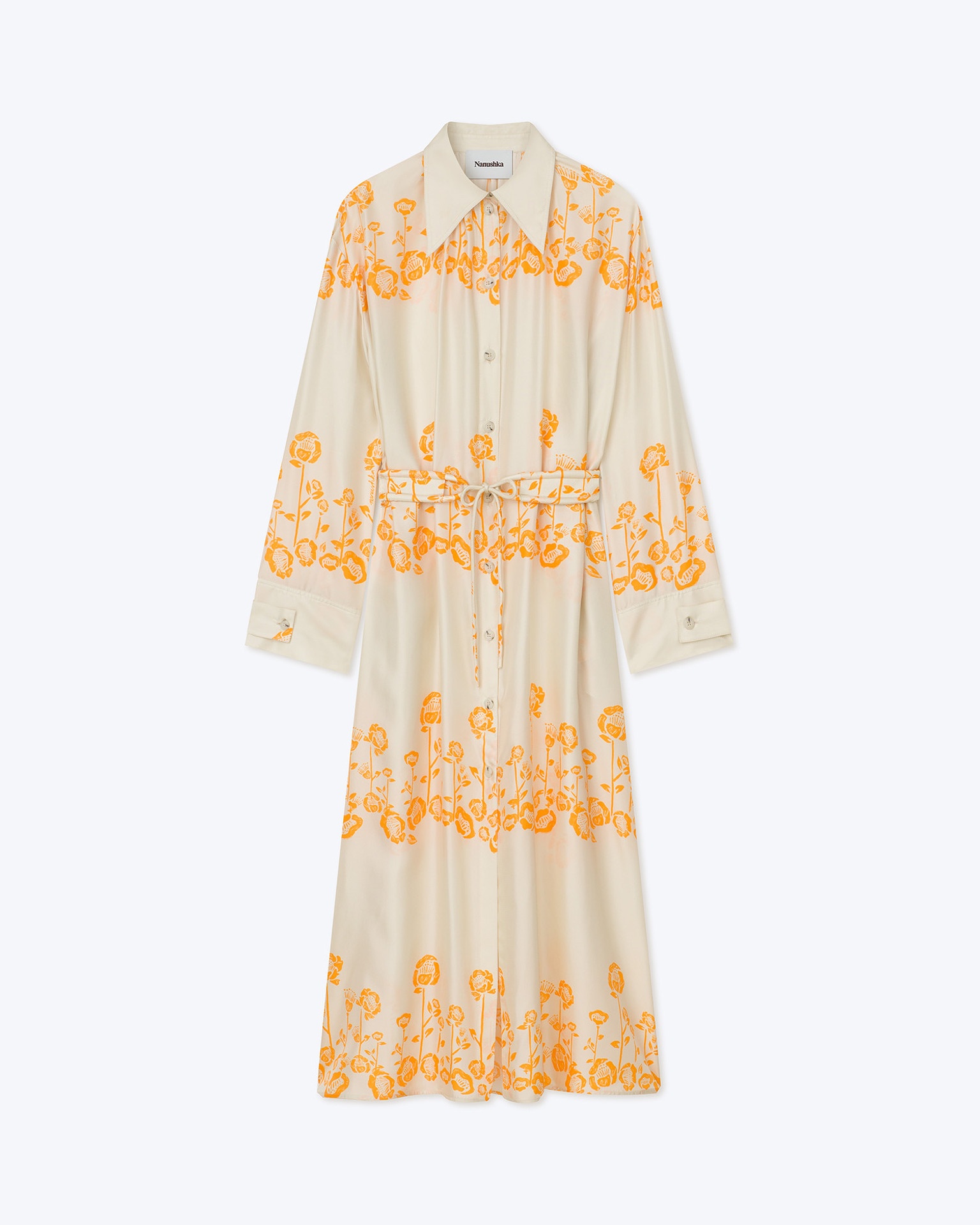 ELUNA - Printed twill silk shirt dress - Blockwood floral - 1