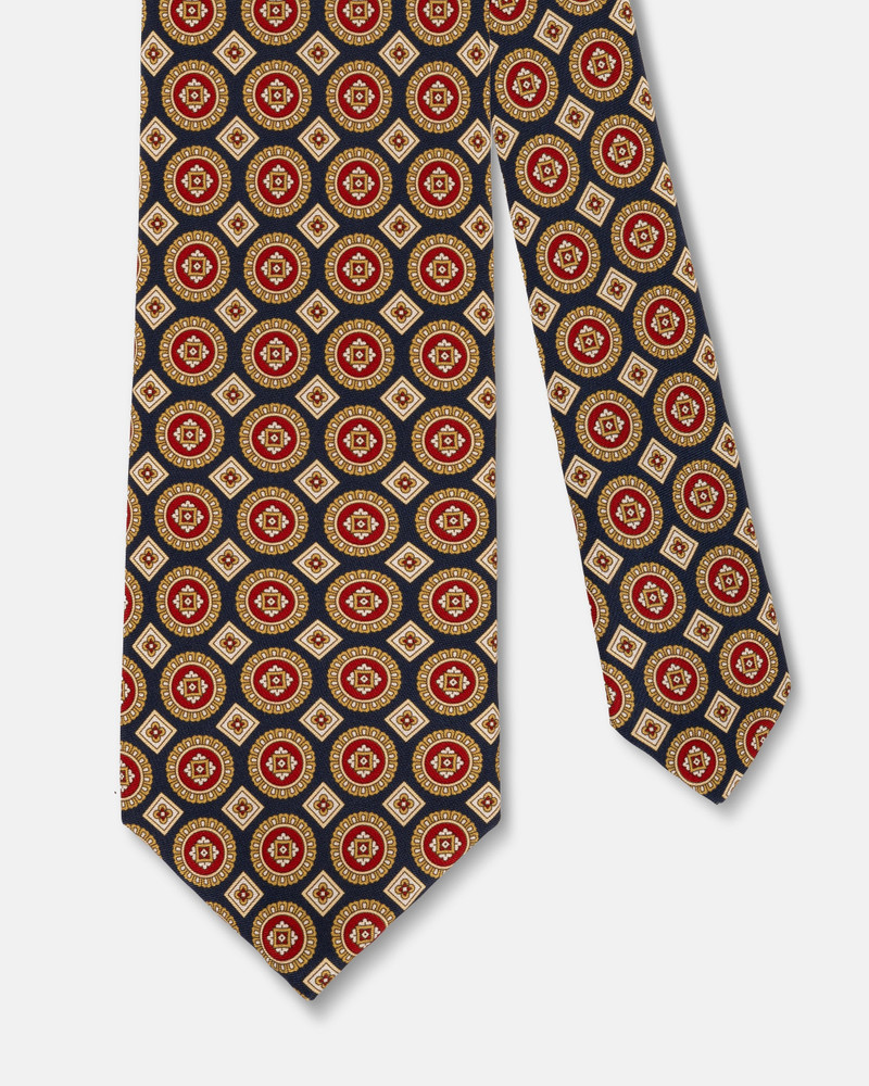 J. PRESS MADE-IN-ENGLAND NAVY MEDALLION FOULARD TIE outlook