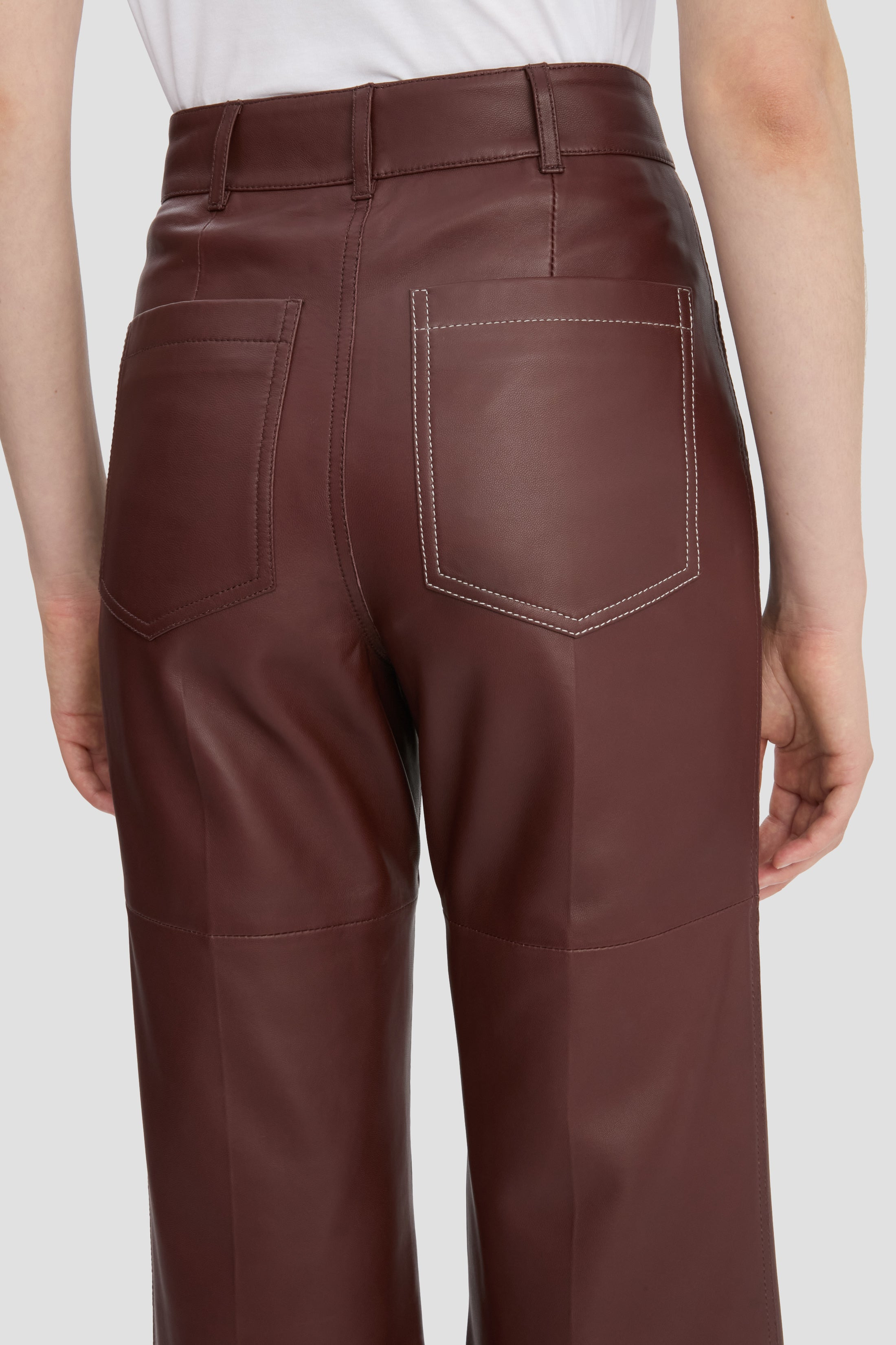 Leather Alina Trouser In Soft Burgundy Leather - 6