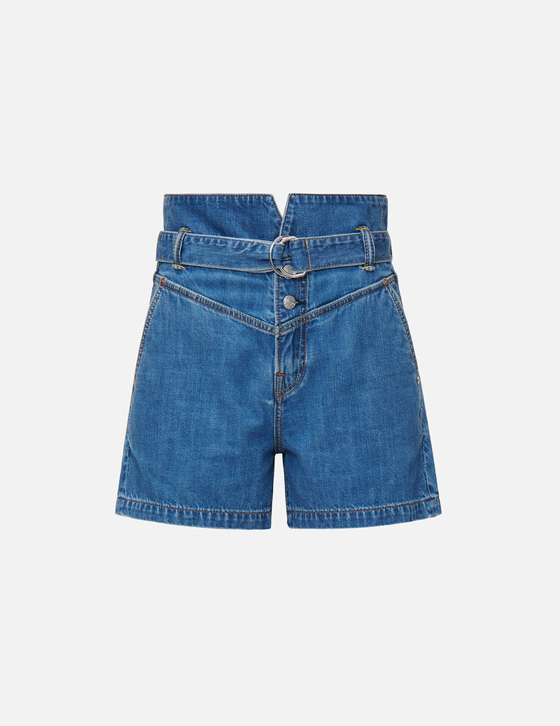 EVISU Pattern Seagull Embroidered Paper Bag Denim Shorts outlook