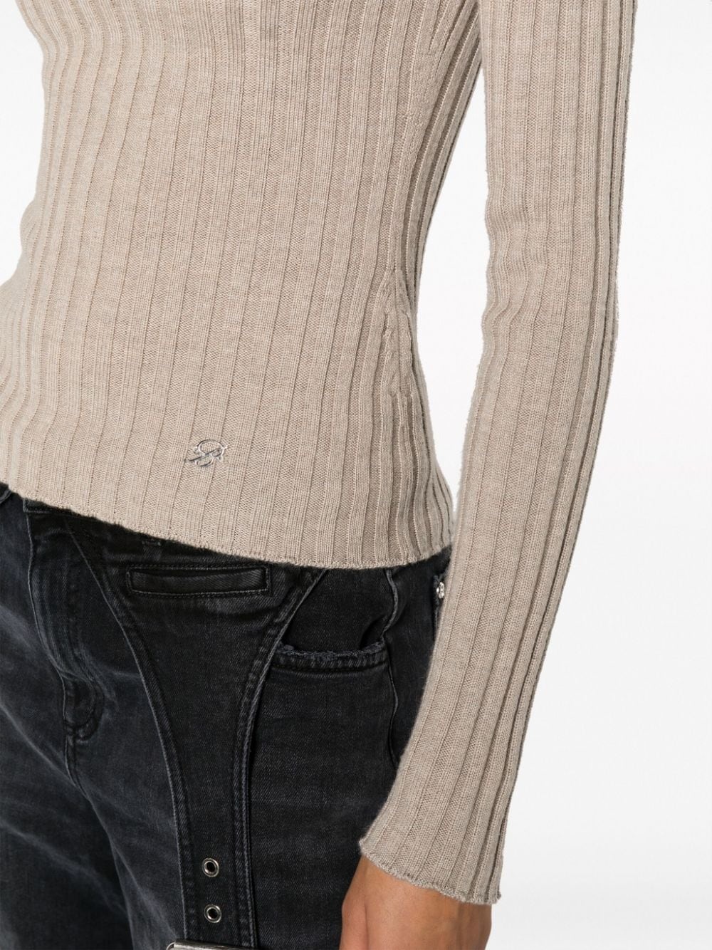 cut-out ribbed-knit wool jumper - 5