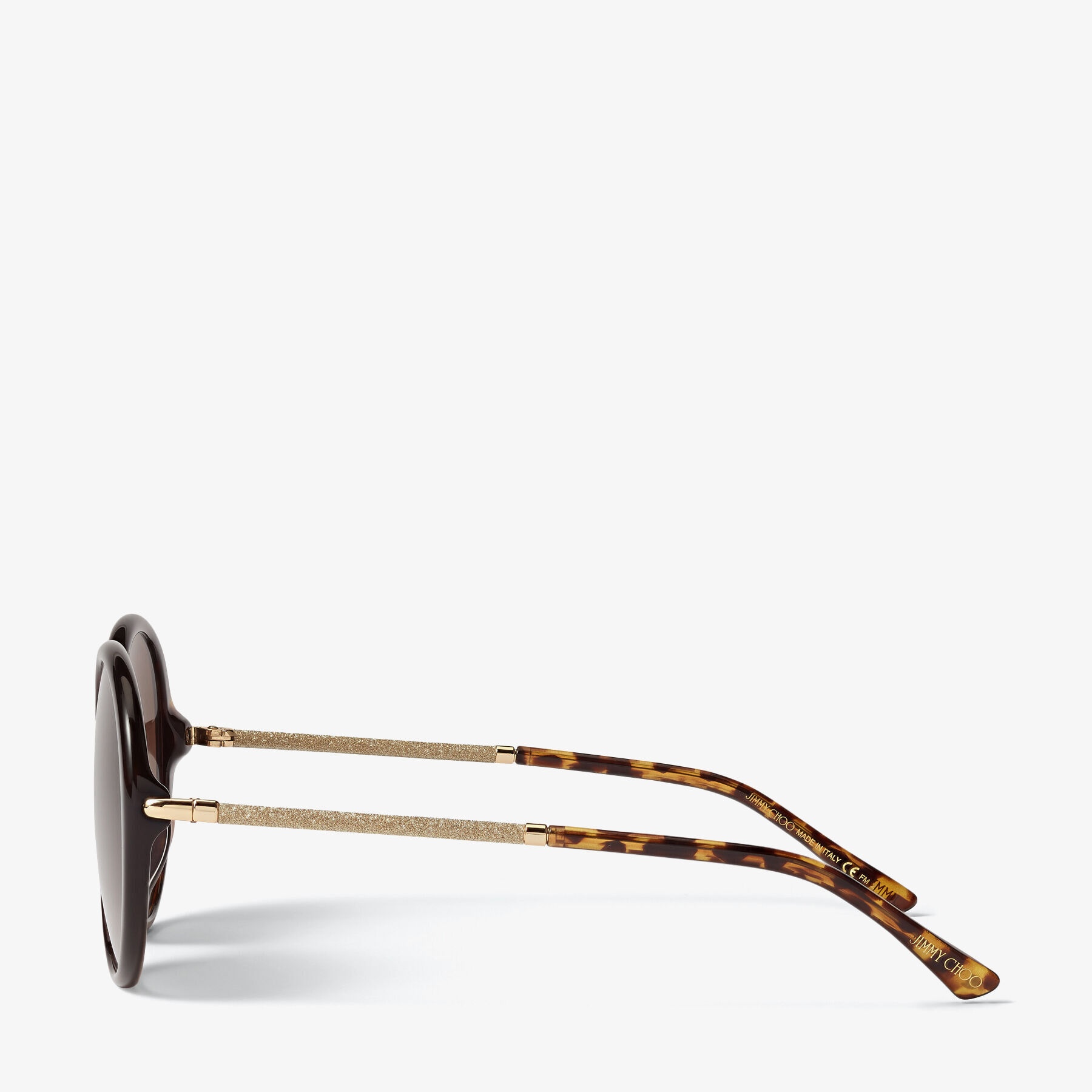 Dagna/F/S 57
Dark Havana Round-Frame Sunglasses with Gold Glitter Fabric - 2