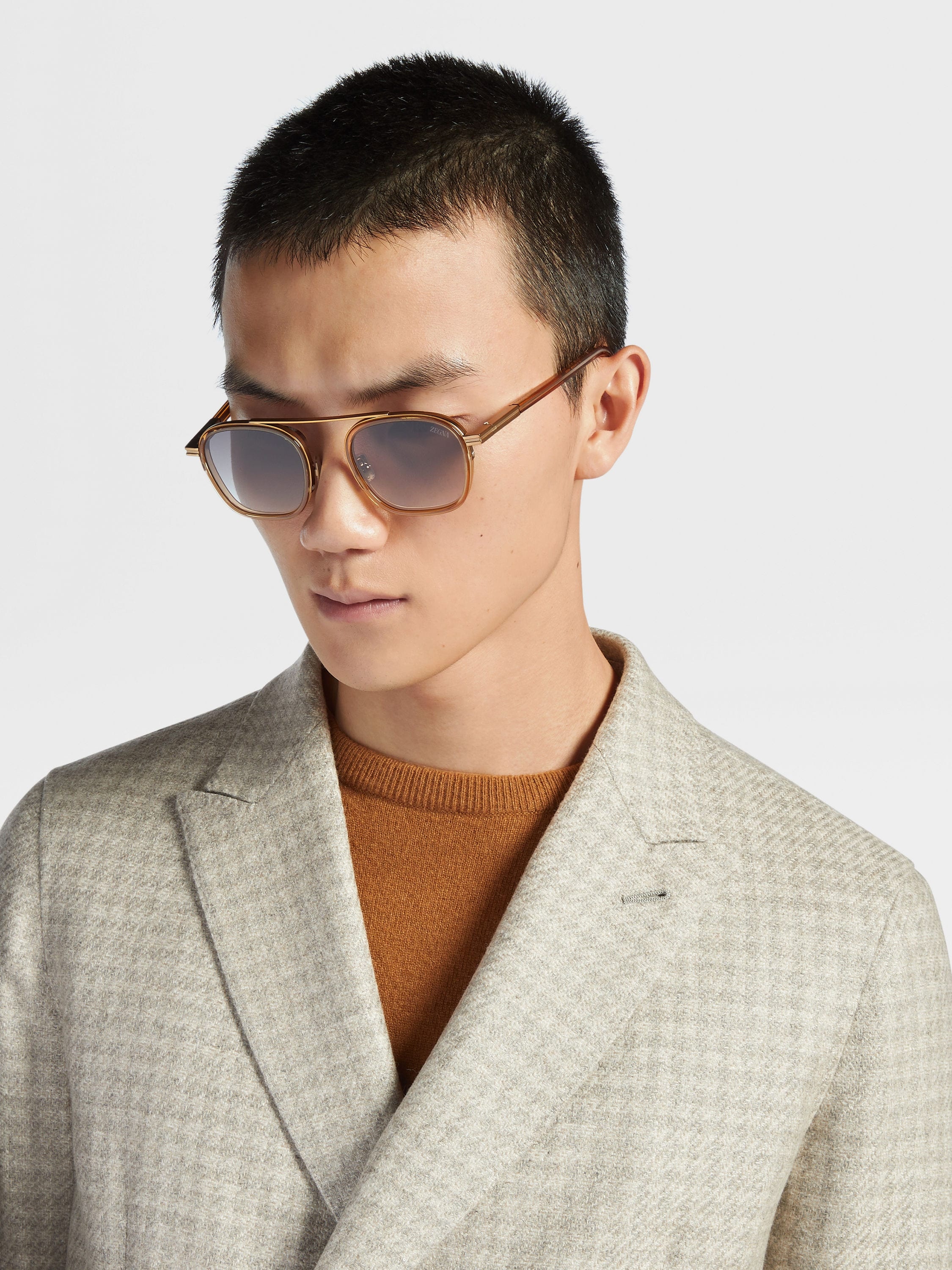 ZEGNA TRANSPARENT GOLDEN SYRUP ORIZZONTE I ACETATE AND METAL