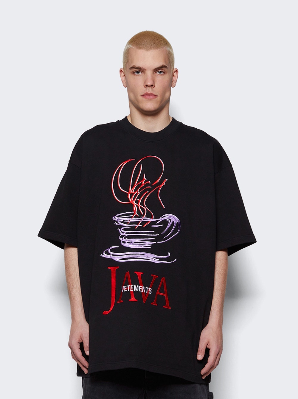 VETEMENTS♡ JAVA EMBROIDERED T-SHIRT Vetements Java logo-embroidered T-shirt - ShopStyle