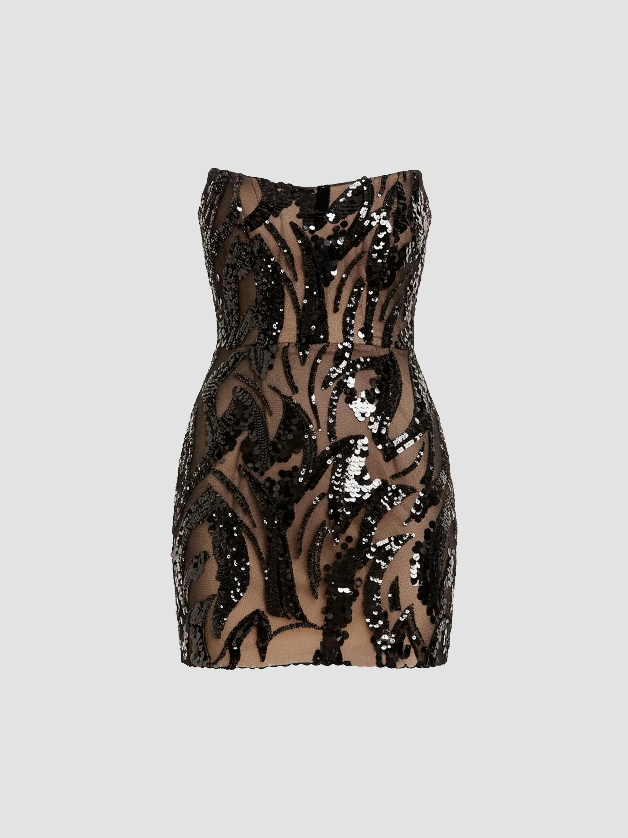 Women's Jen Sequined Strapless Body-Con Minidress - Black Beige - 1