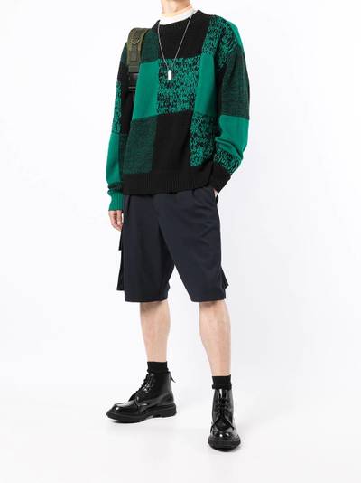 sacai patchwork crew neck jumper outlook