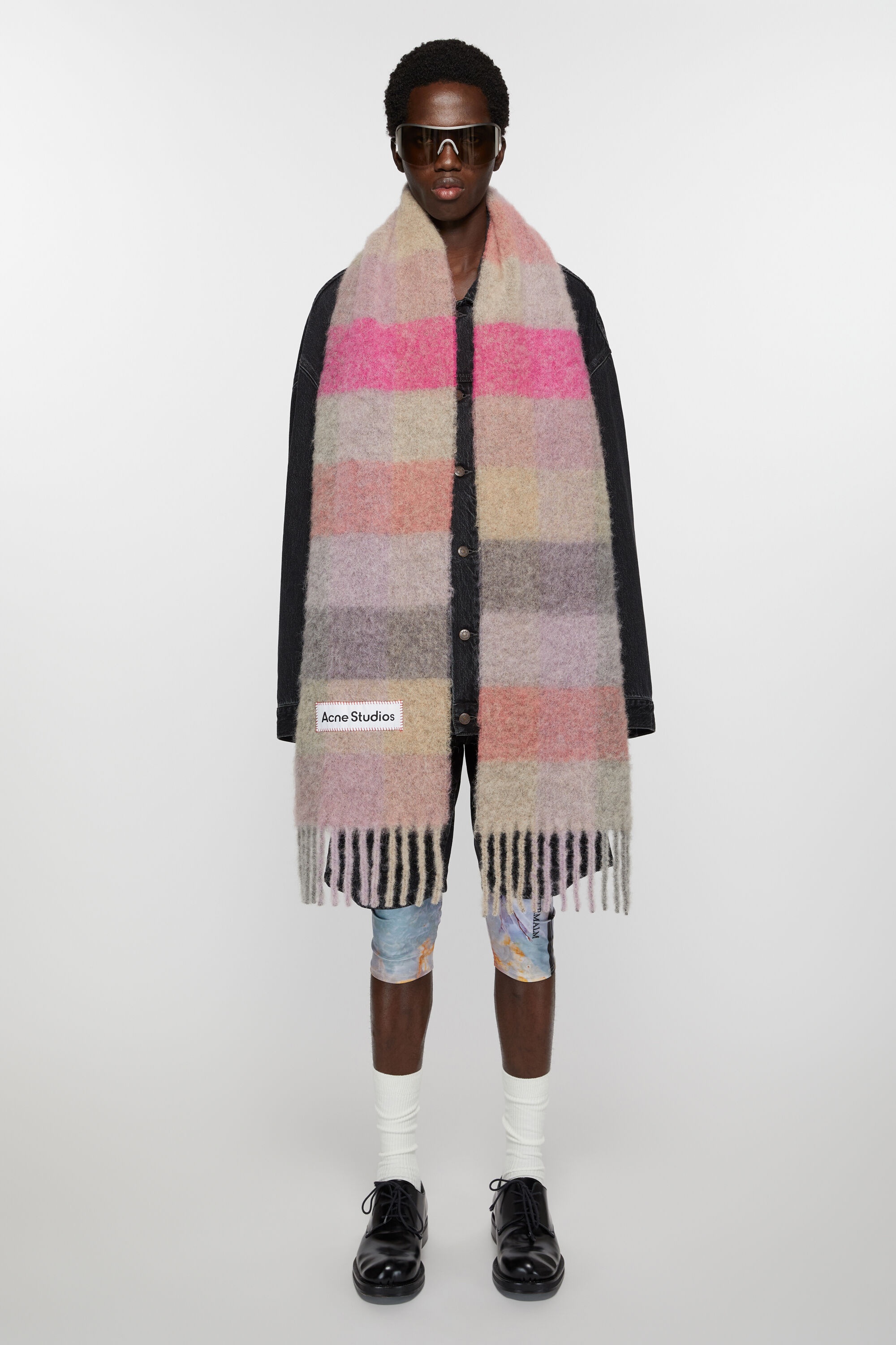 【Acne Studios】Mohair Check Scarf Fuchsia Lilac Pink/追跡付 Acne Studios - Mohair checked scarf - Fuchsia/lilac/pink