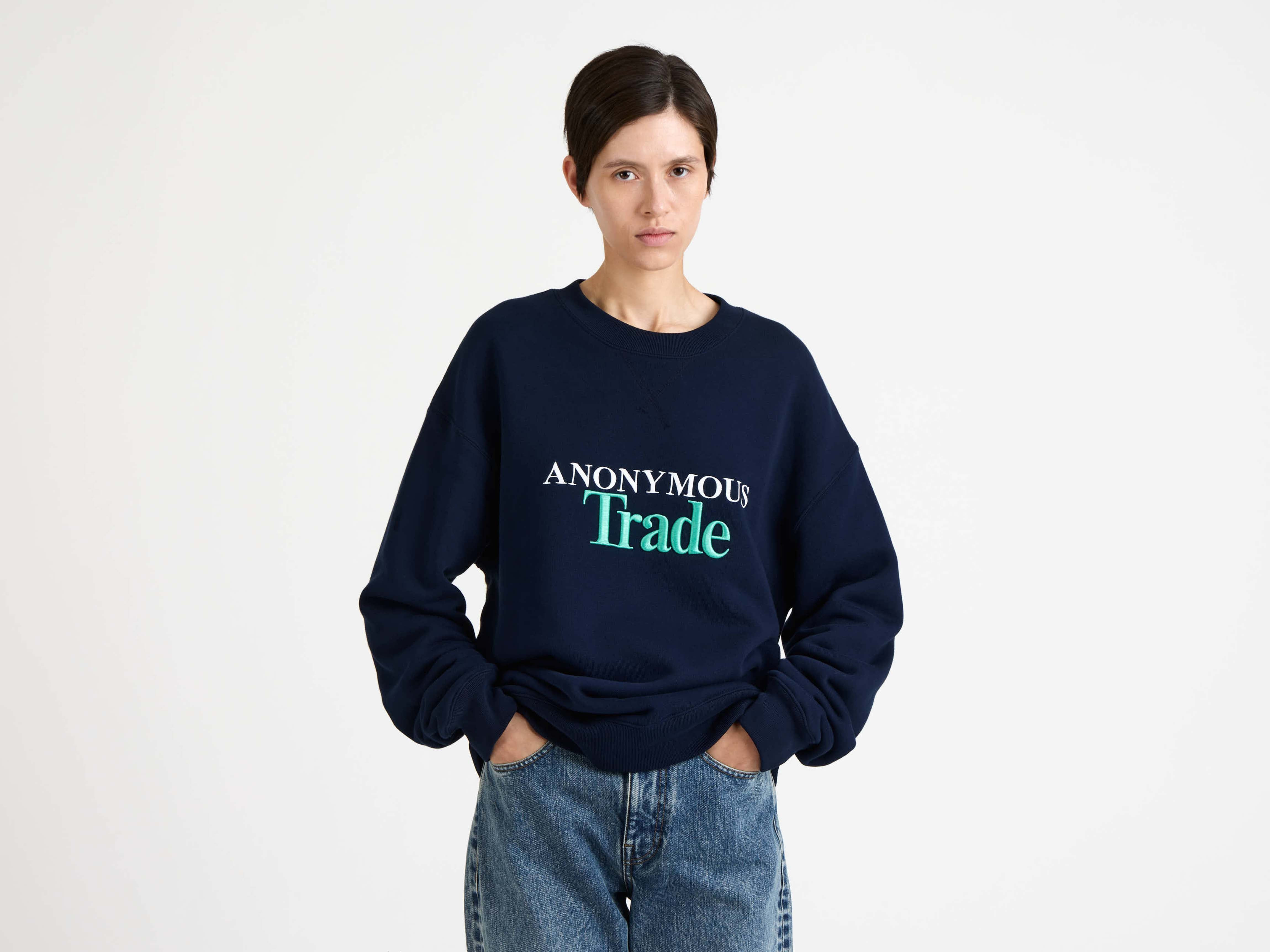 WOMENS 'ANONYMOUS TRADE' SWEATSHIRT IN NAVY - 7