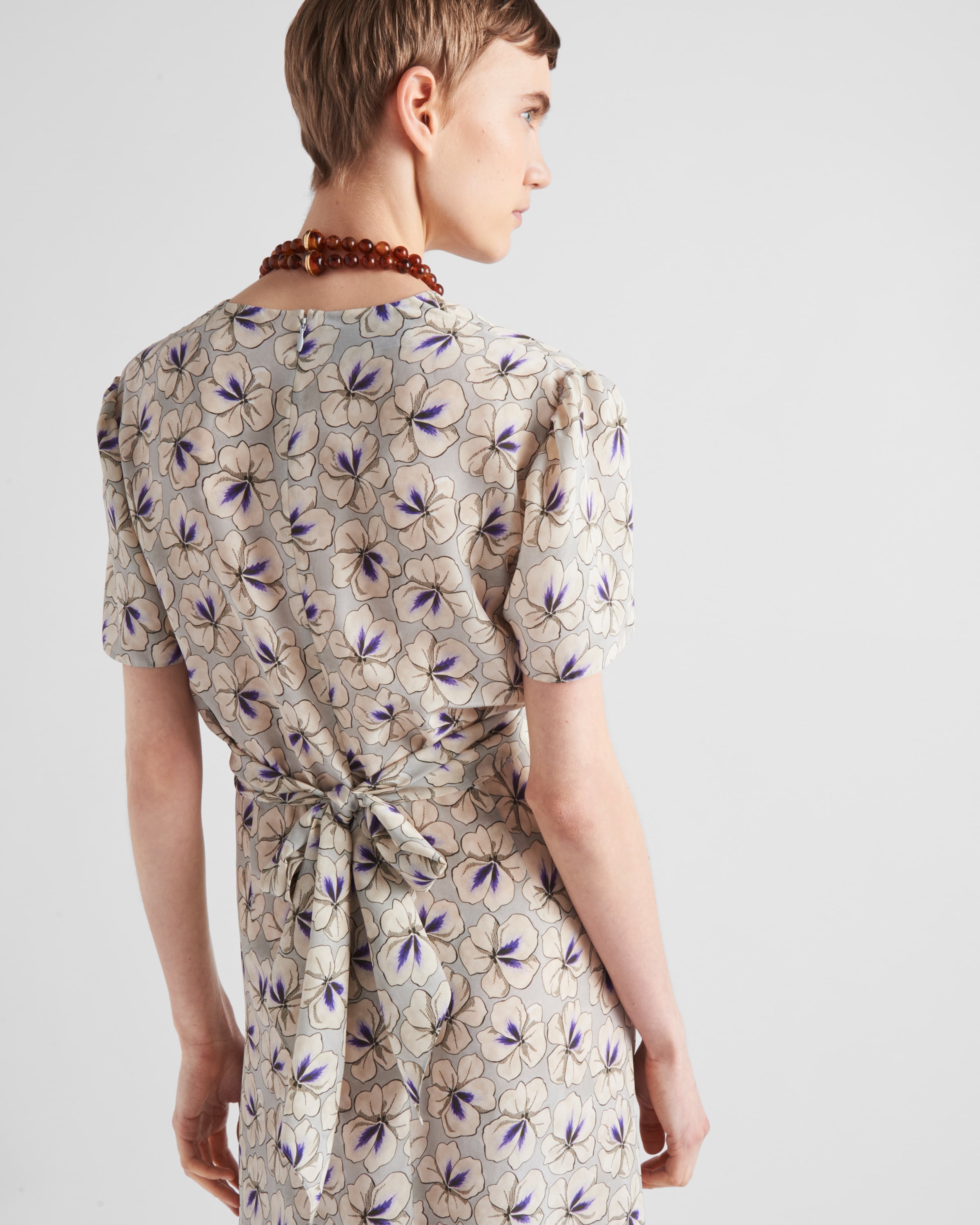 Printed pongee dress - 4