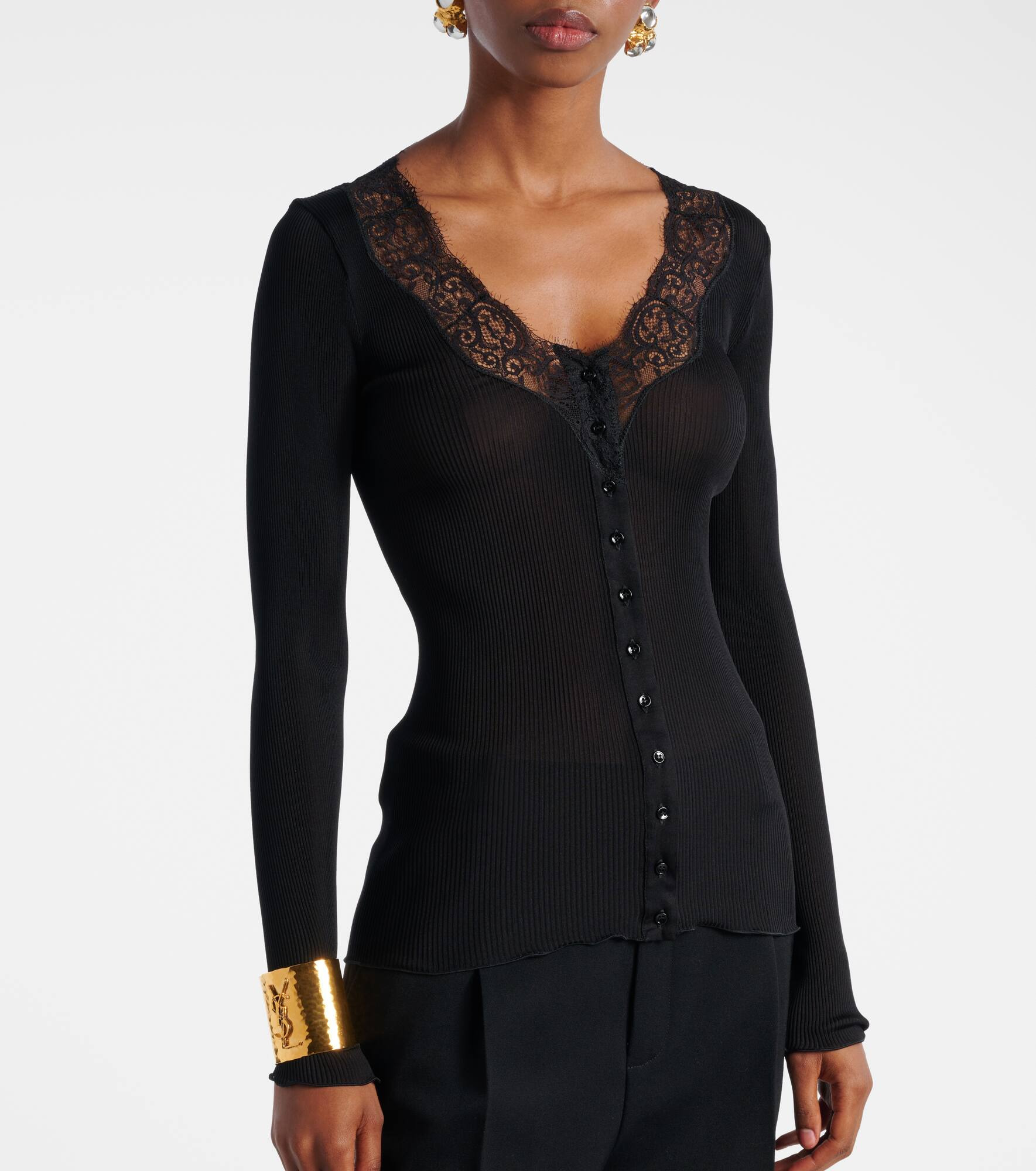 Lace-trimmed semi-sheer silk top - 5