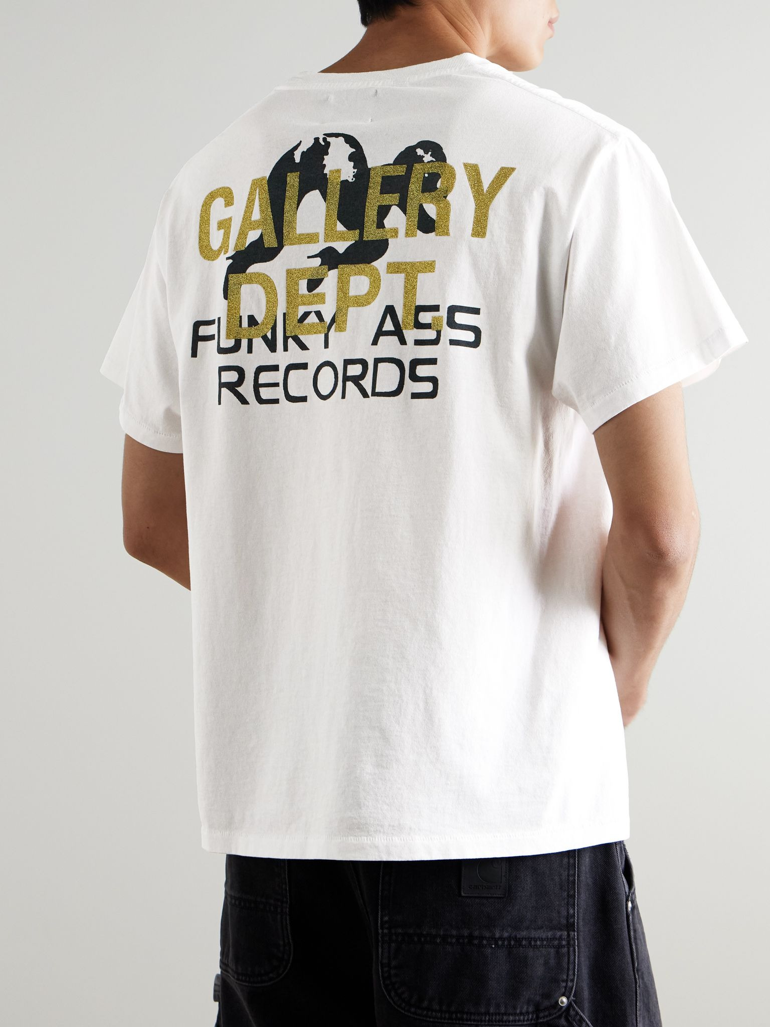 Funky Ass Records Glittered Printed Cotton-Jersey T-Shirt White - 3