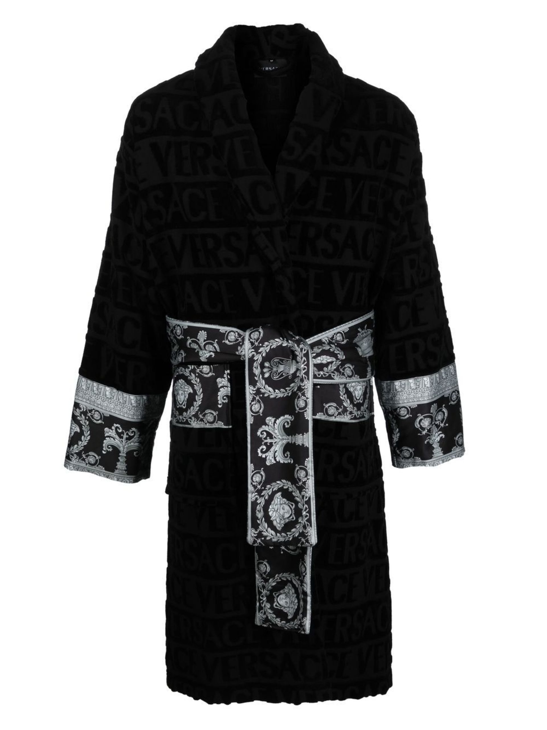 Black Barocco-Panelled Cotton Robe - 1